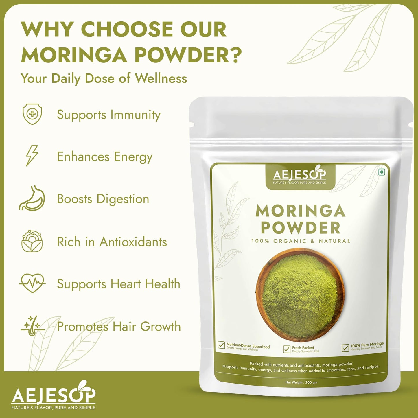 AEJESOP Organic Moringa Oleifera Leaf Powder 7 oz