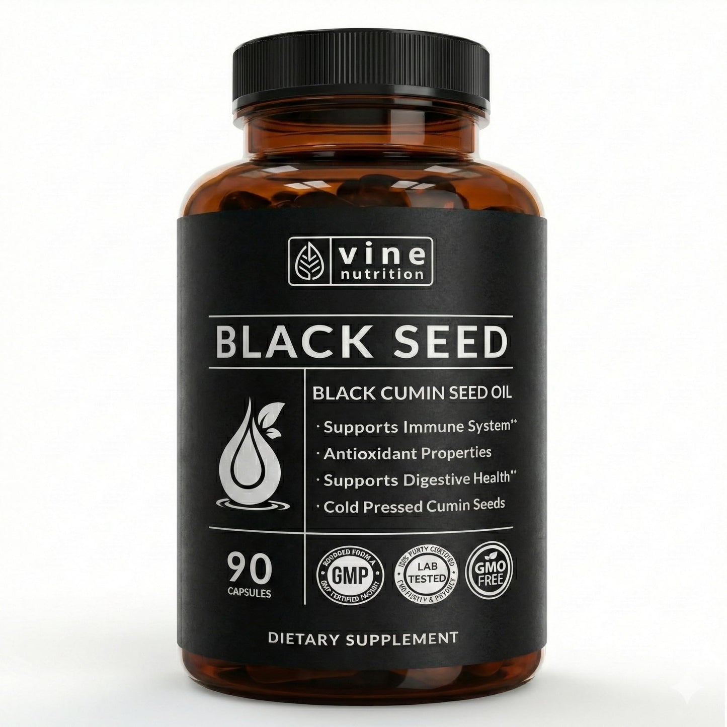 Vine Nutrition Black Seed Oil 500mg Cold-Pressed Nigella Sativa 90 Capsules
