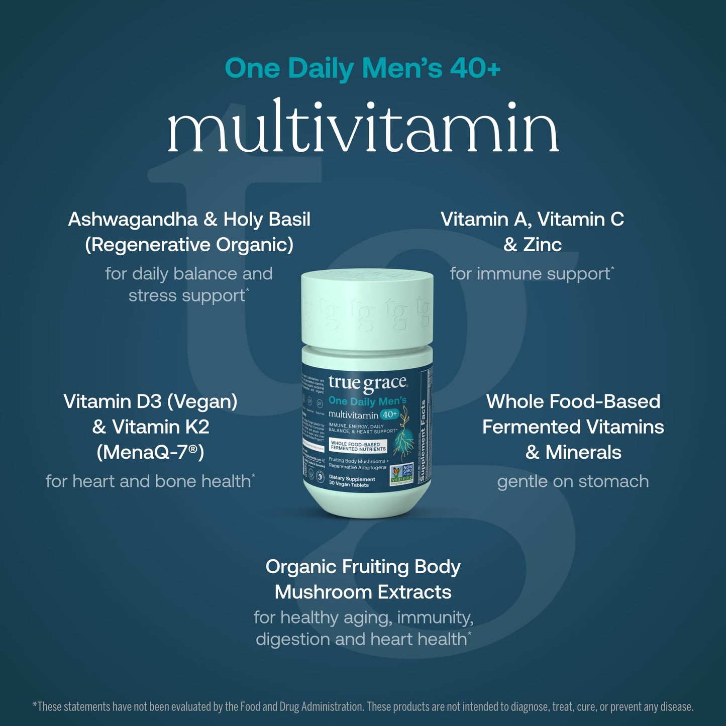 True Grace Men's 40+ One Daily Multivitamin Tablet, 30 Tablets