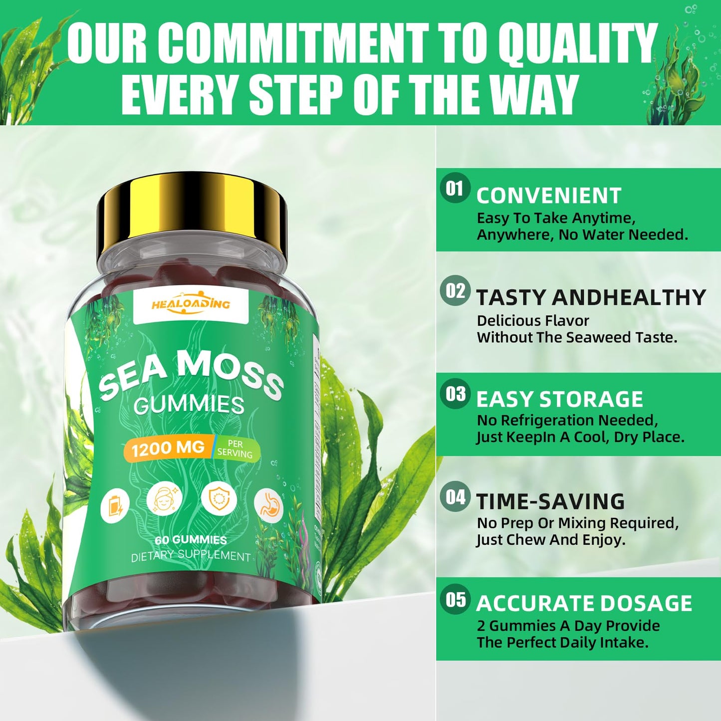 HEALOADING Irish Sea Moss Gummies with Bladderwrack, Burdock Root & Ashwagandha, 60 Gummies