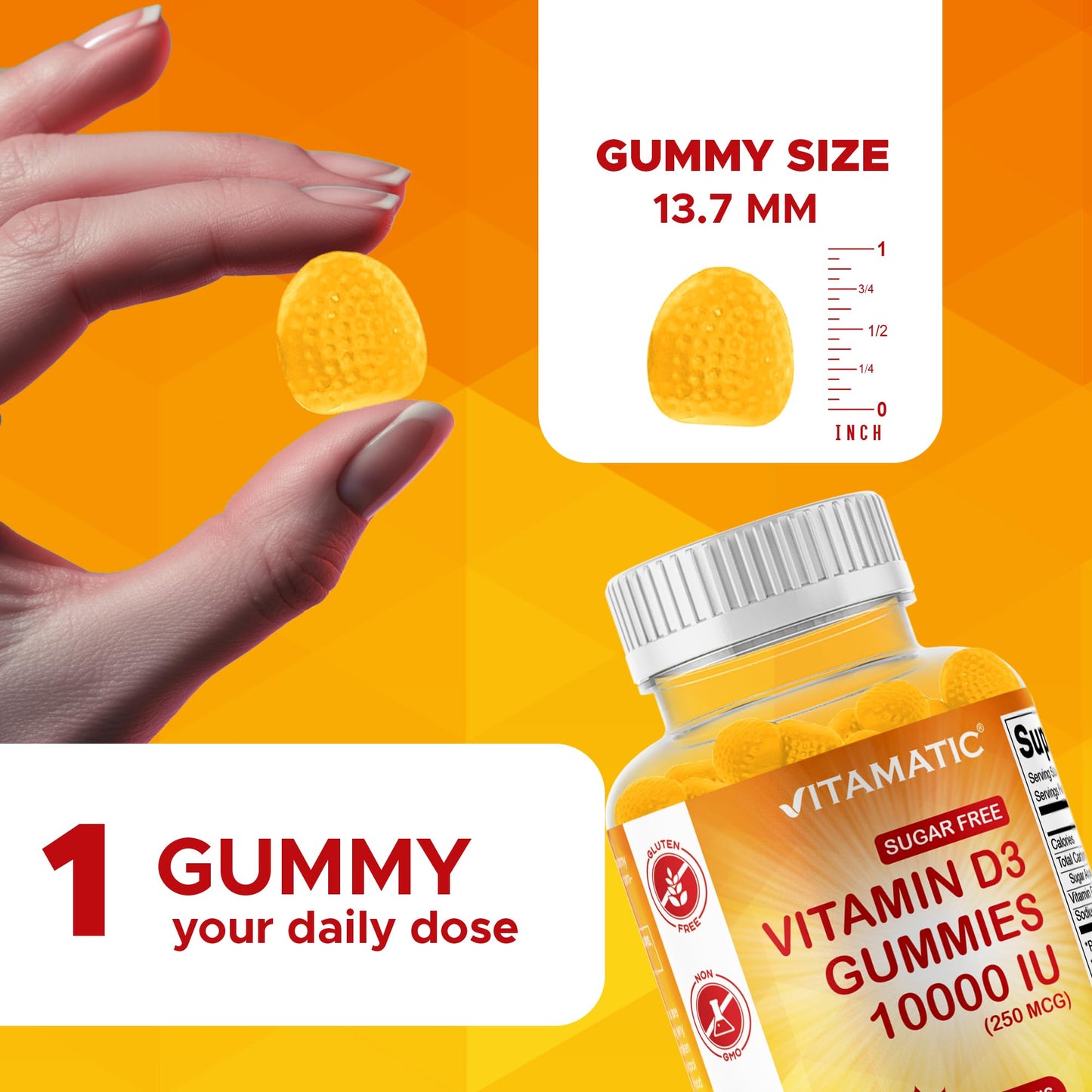 Vitamatic Sugar Free Vitamin D3 10000 IU - 120 Pectin Based Gummies, 240 Gummies