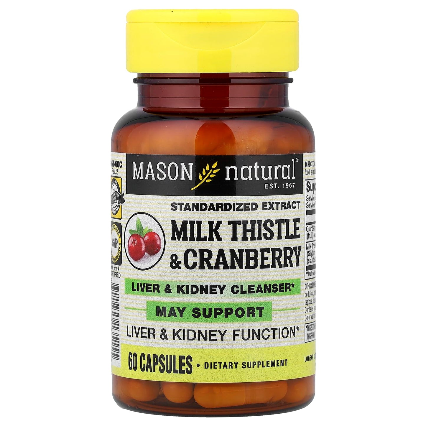 Mason Natural Milk Thistle/Cranberry Liver and Kidney Cleanser Capsules, 60 Count