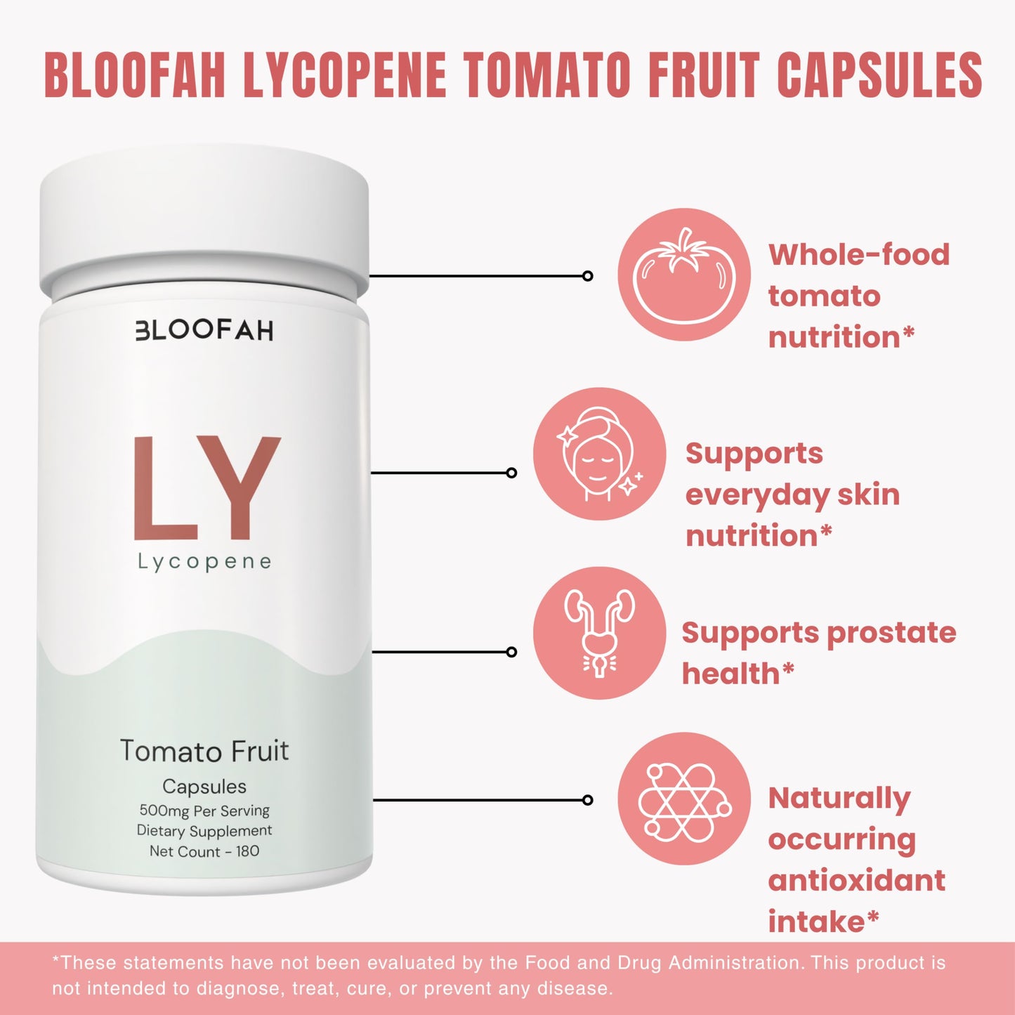Bloofah Lycopene Supplement Capsules 500mg 180 Count