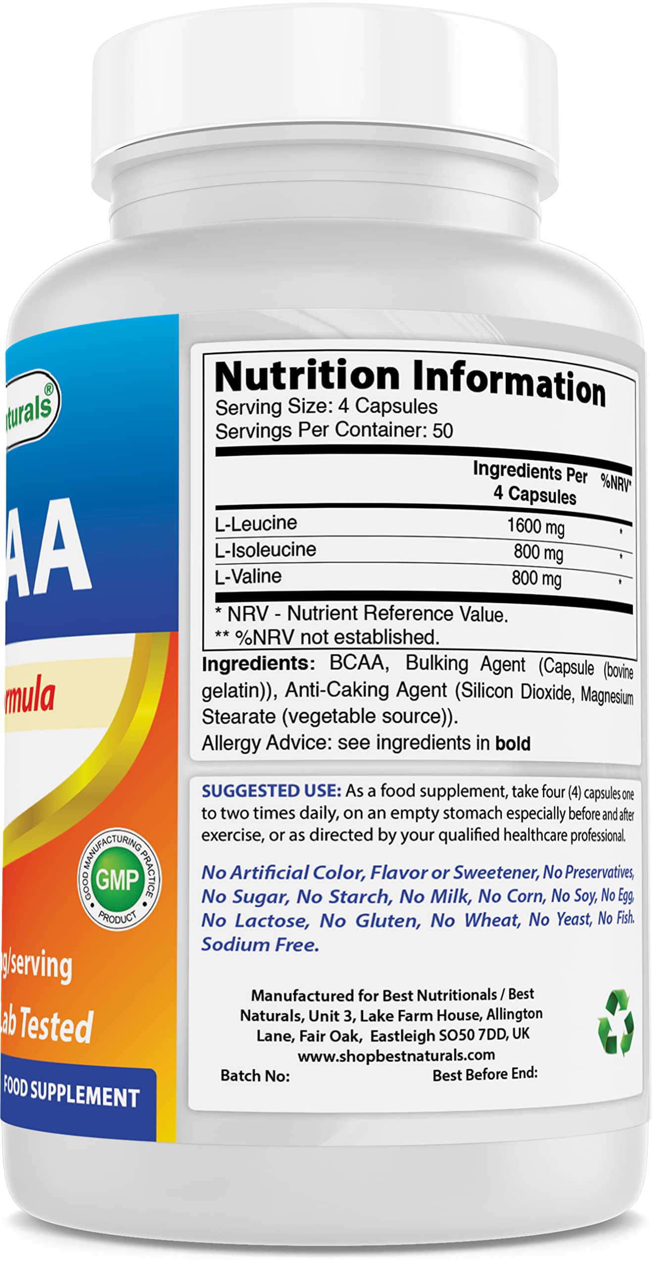 Best Naturals BCAA Branch Chain Amino Acid Capsule 200 Count