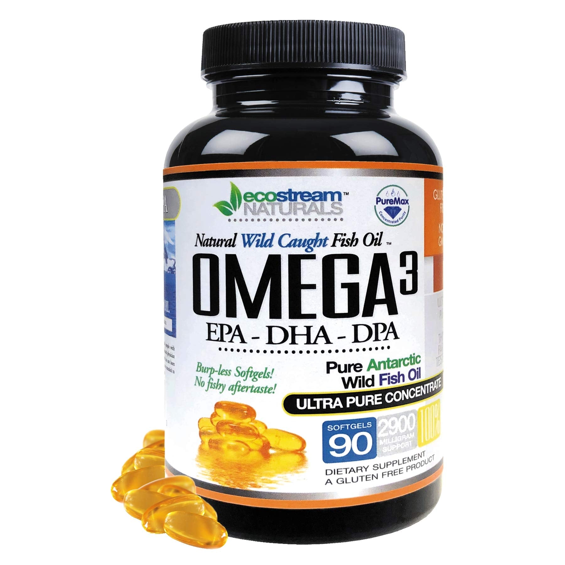 ecostream Naturals Omega-3 Natural Wild-Caught Fish Oil DPA Supplement 2,900 mg EPA-DPA-DHA Softgel 90 Count