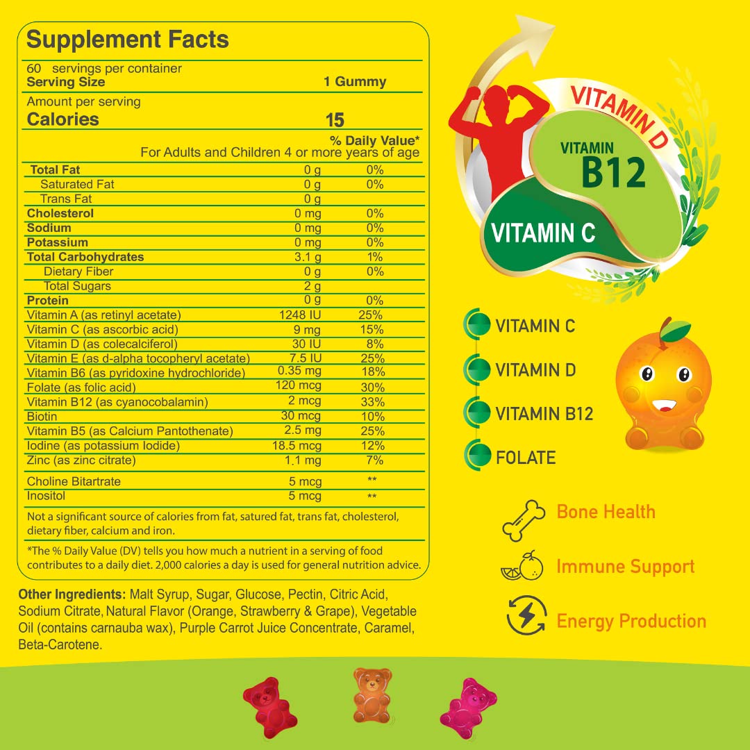 ALFA VITAMINS Multivitamin Gummy Bears for Kids with 13 Essential Nutrients Including Vitamin C, Vitamin D3, and Vitamin B12, 1 Count