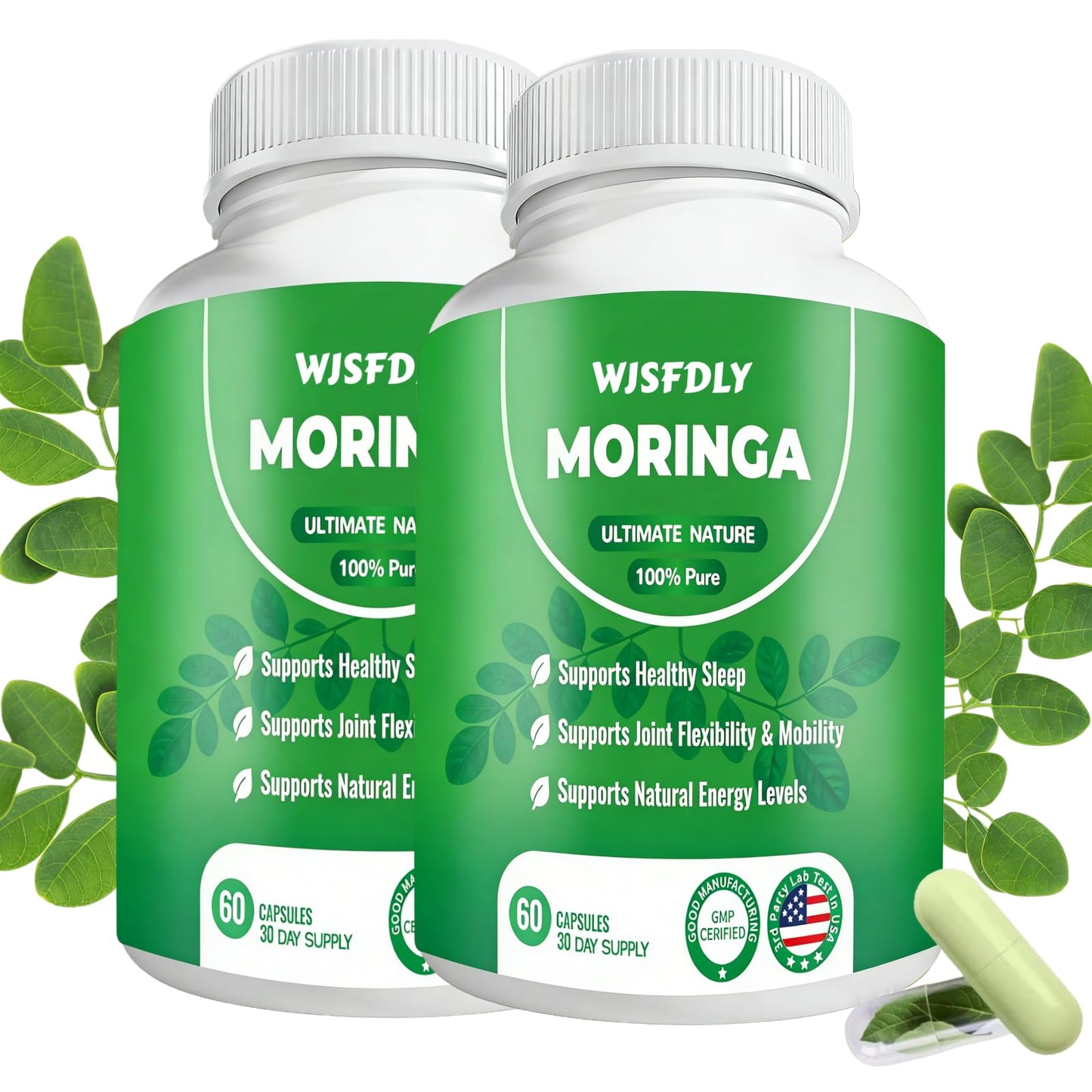 WJSFDLY Moringa Capsules 800mg Pure Moringa Powder, 60 Capsules