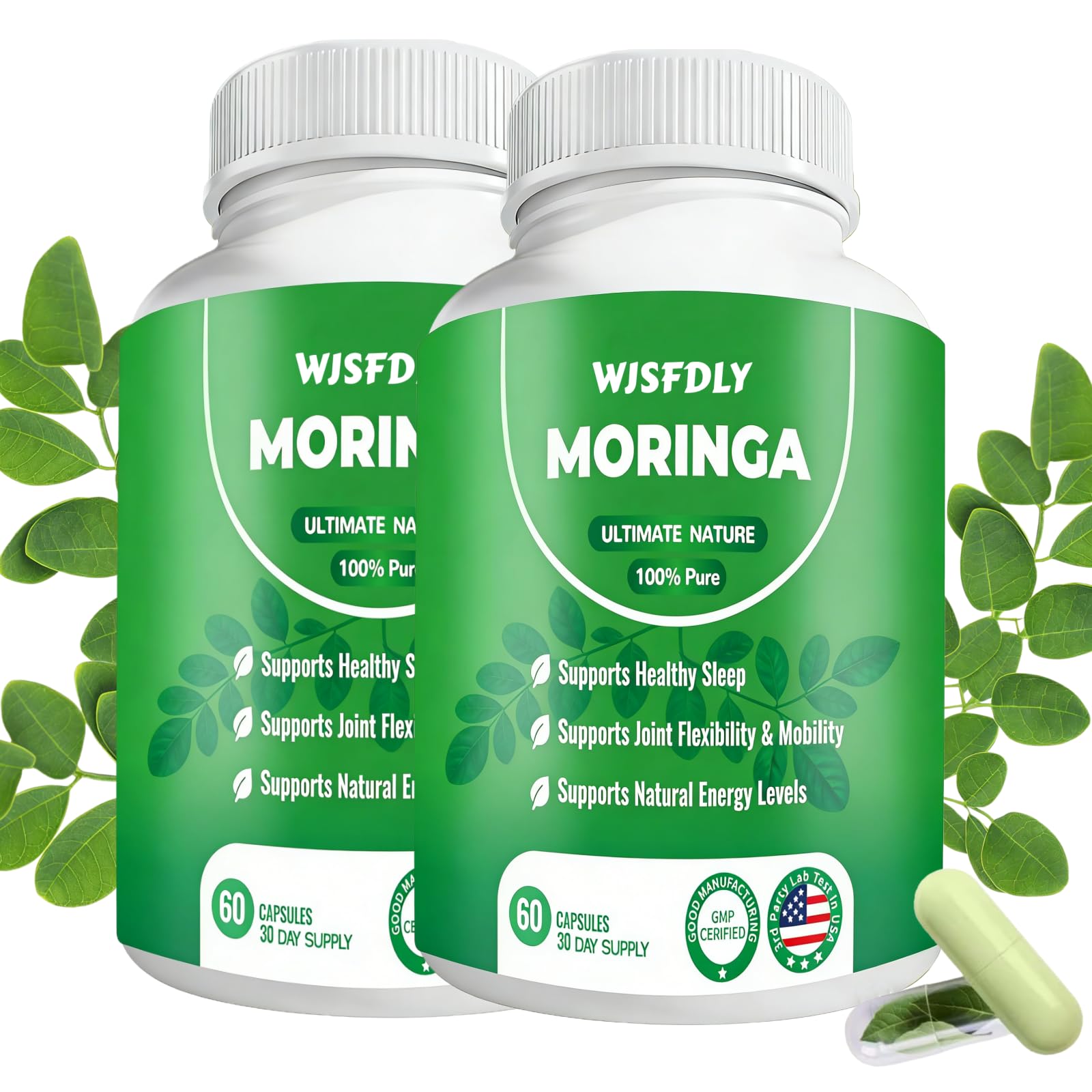 WJSFDLY Moringa Capsules 800mg Pure Moringa Powder, 60 Capsules