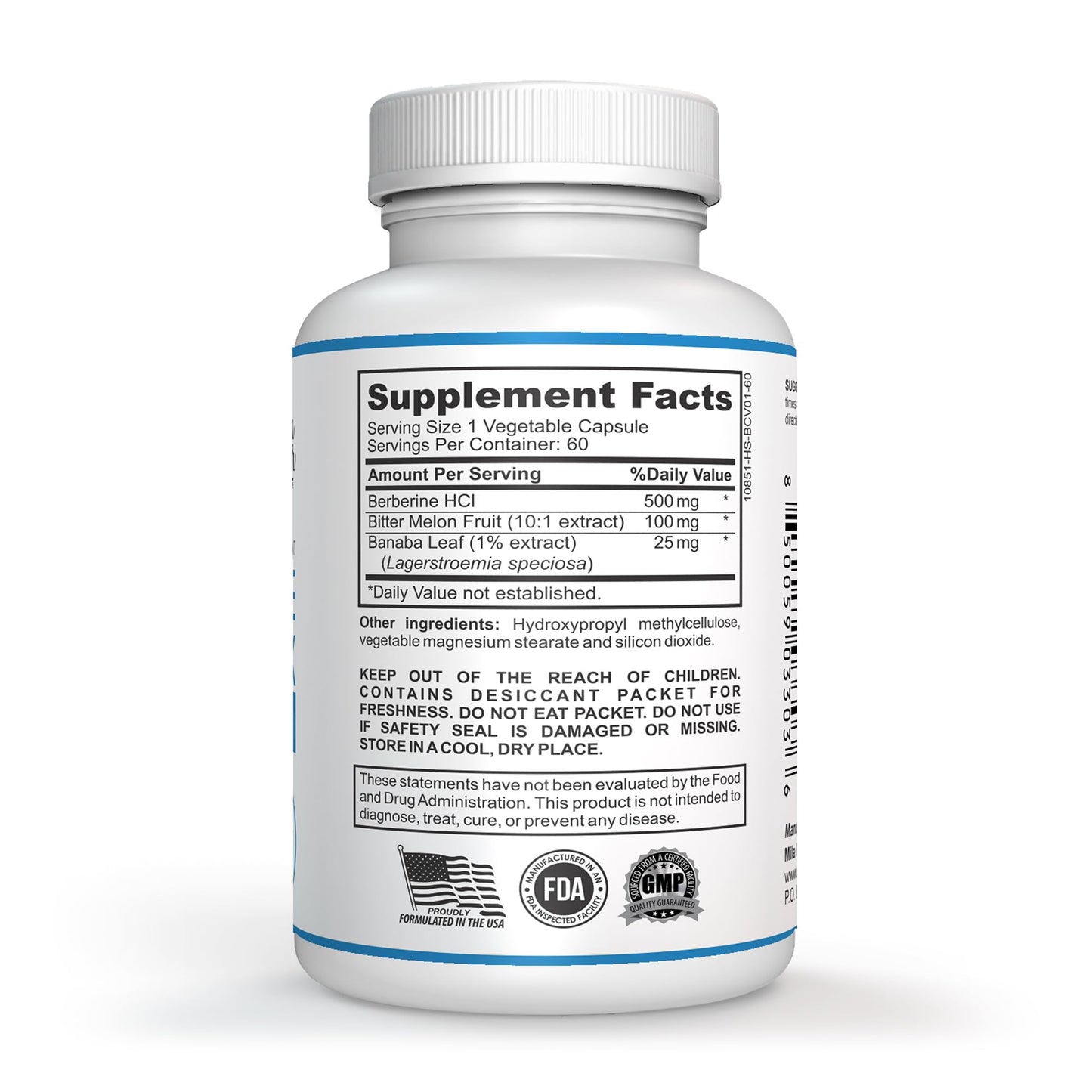 Mila Miamor Berberine Complex HCL 500mg Capsules, 60 Count