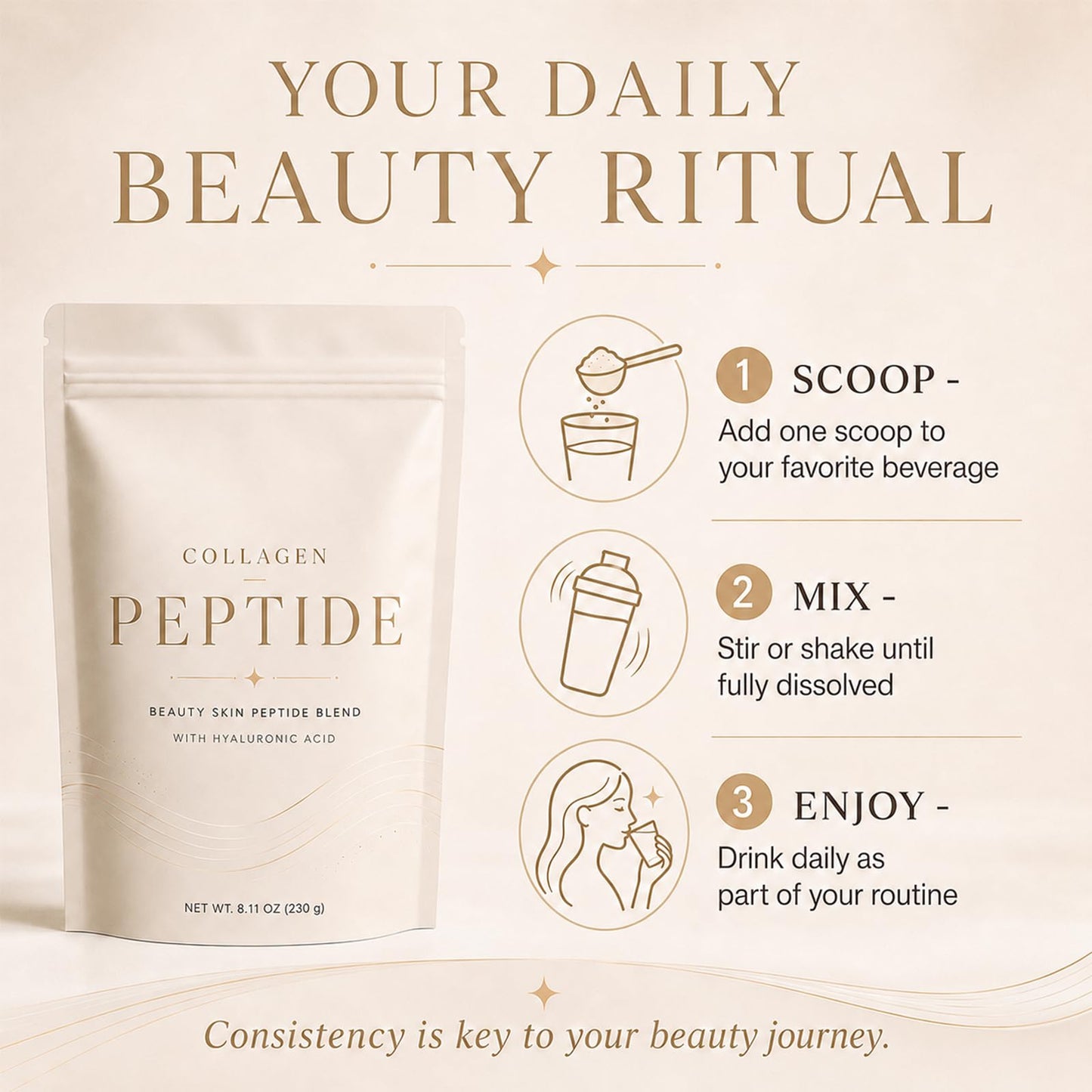 Generic Collagen Peptide with Hyaluronic Acid Beauty Skin Peptide Blend Powder 7.9 Ounce