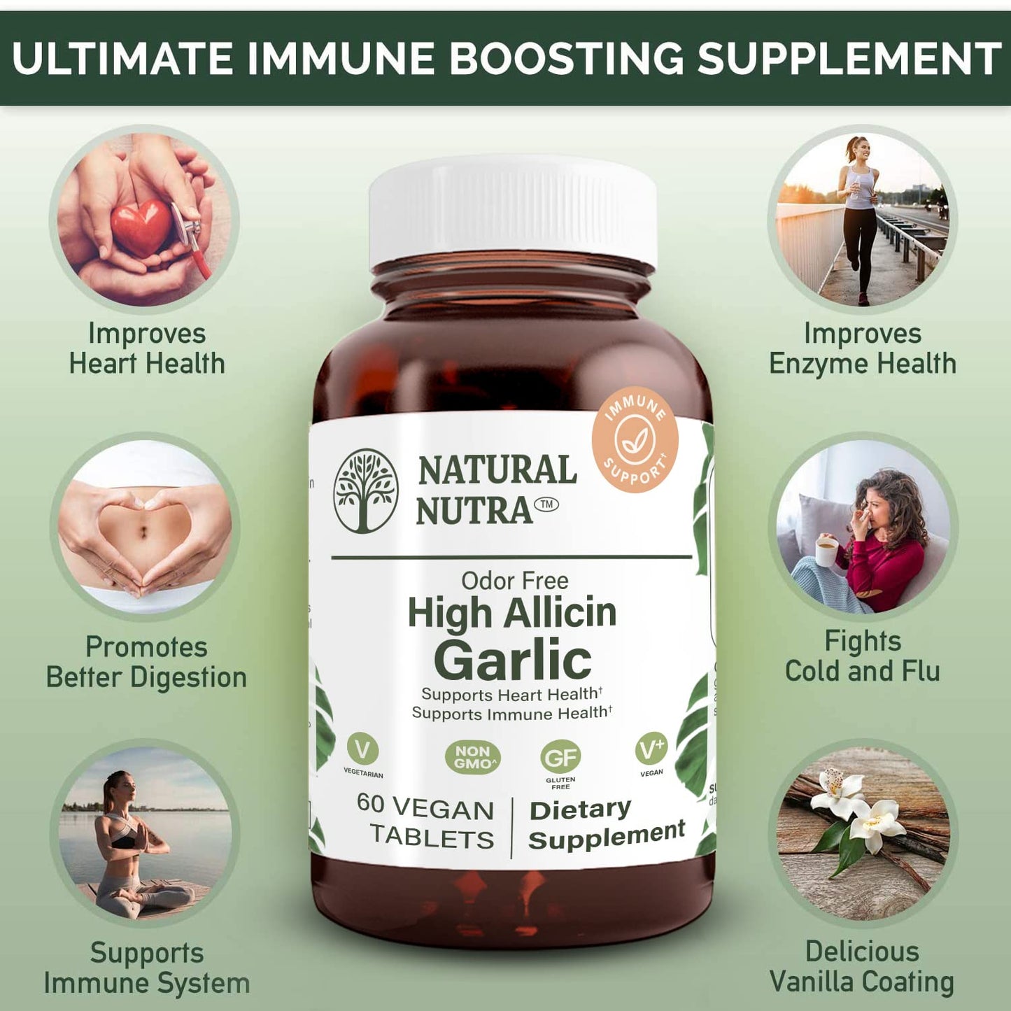 Natural Nutra High Allicin Garlic Supplement Tablets, 60 Count