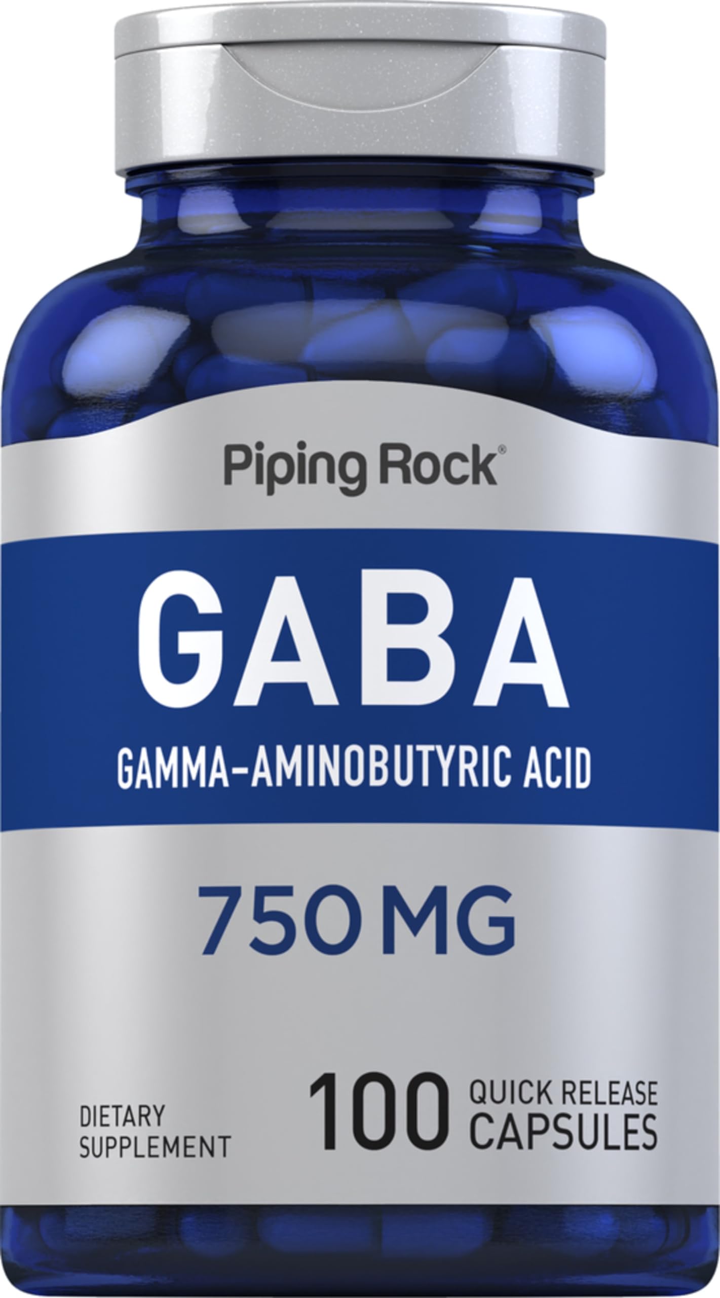 Piping Rock GABA Supplement 750 mg Capsules, 100 Count