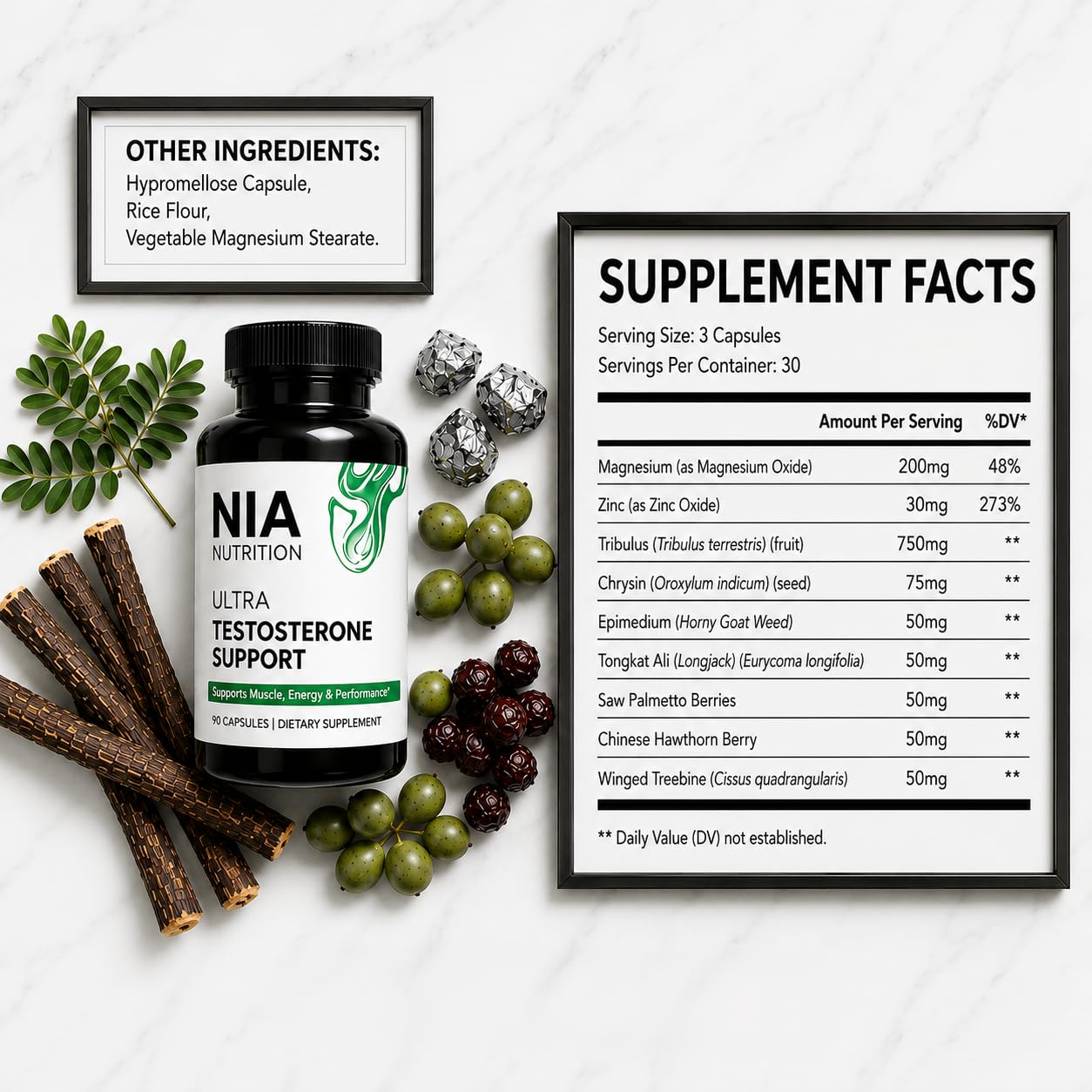 NIA NUTRITION Natural Testosterone Booster for Men Capsule, 90 Count