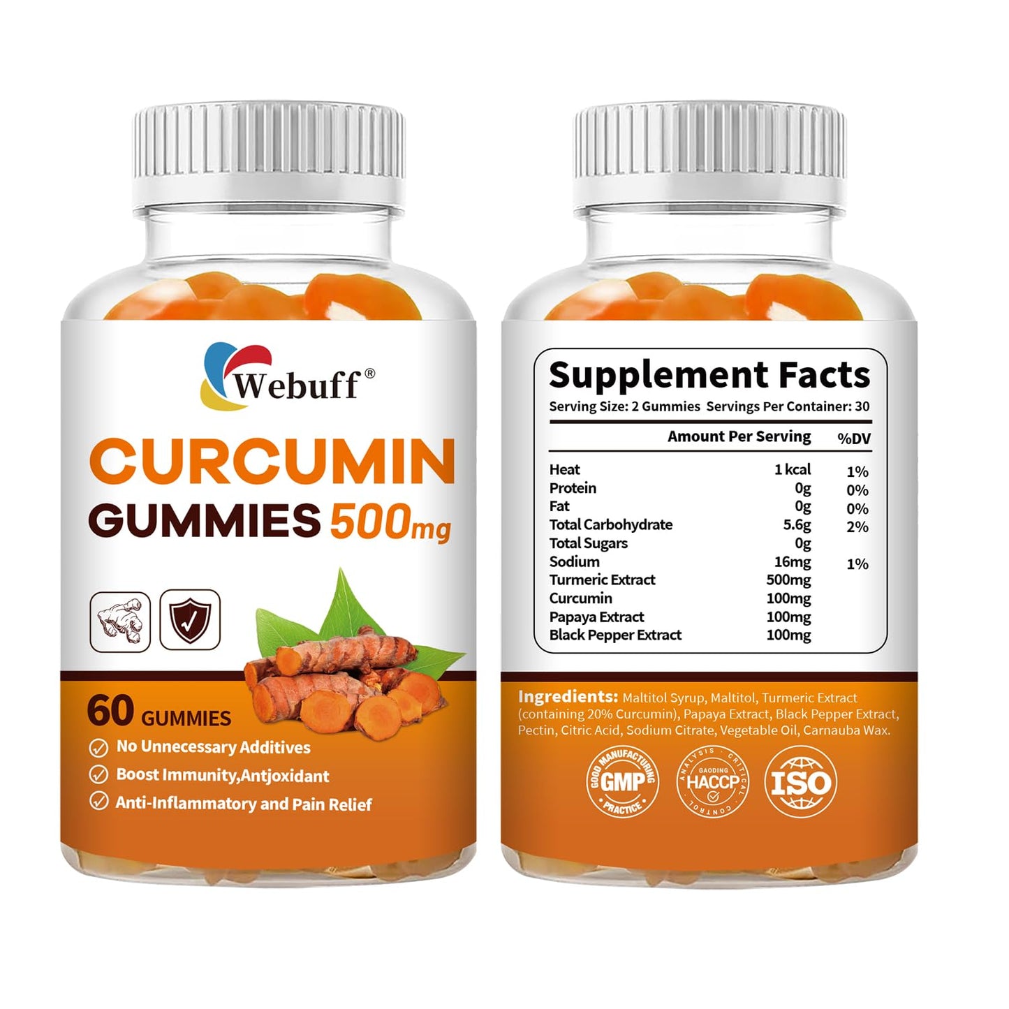 Webuff Turmeric Curcumin with Black Pepper & Ginger Gummy 60 Count