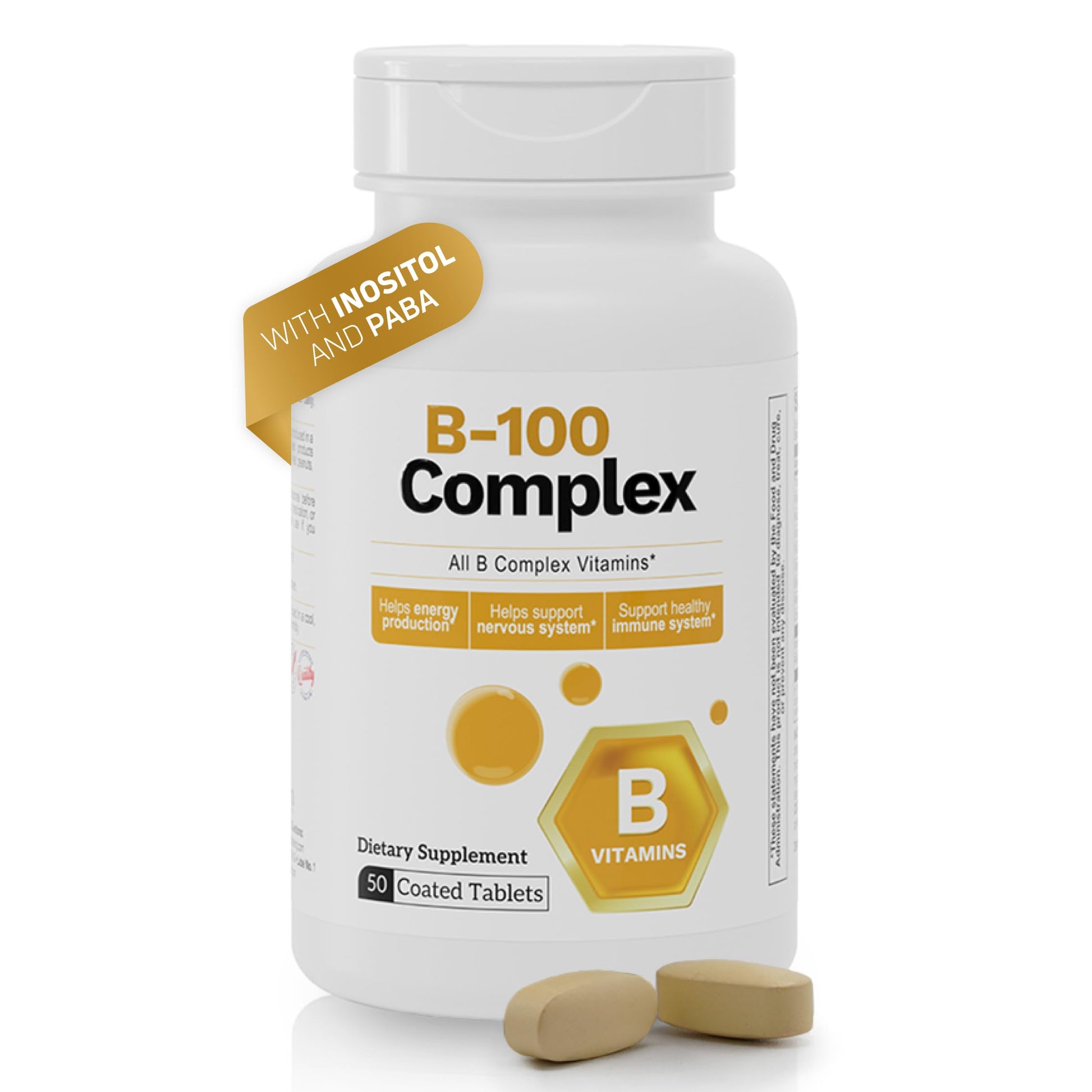 Nutra Nutrition B-100 Complex Vitamins B1 B2 B3 B6 B12 Energy Support Coated Tablets, 50