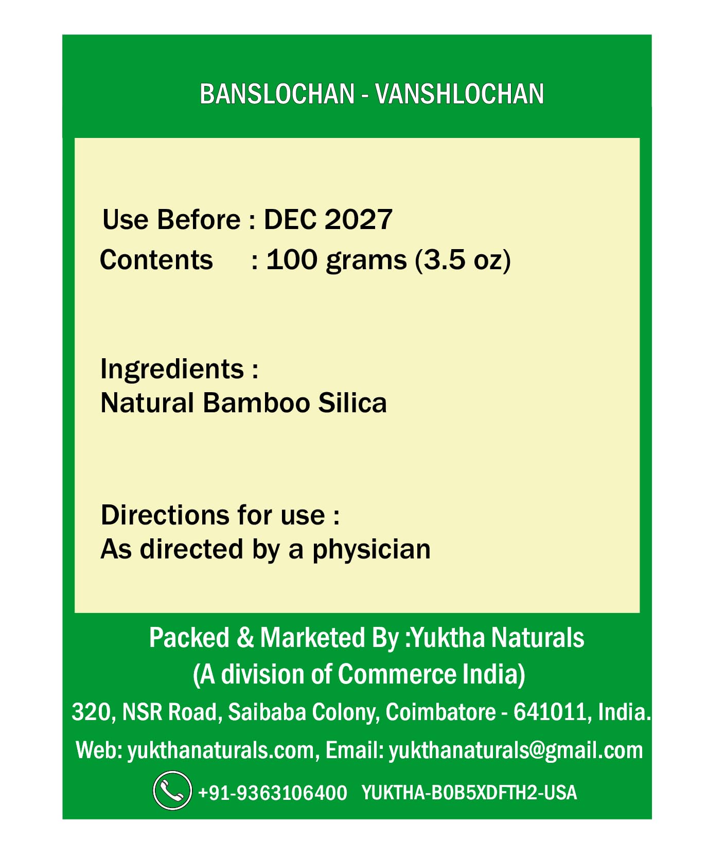 Yuktha Banslochan Powder 3.5 oz