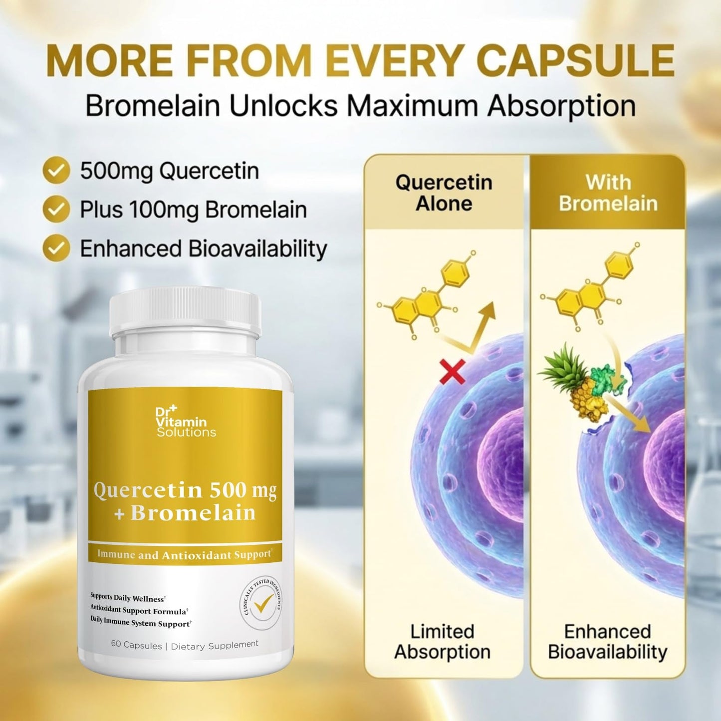DR VITAMIN SOLUTIONS Quercetin with Bromelain 500mg Antioxidant for Immune & Seasonal Support Capsule, 60 Count