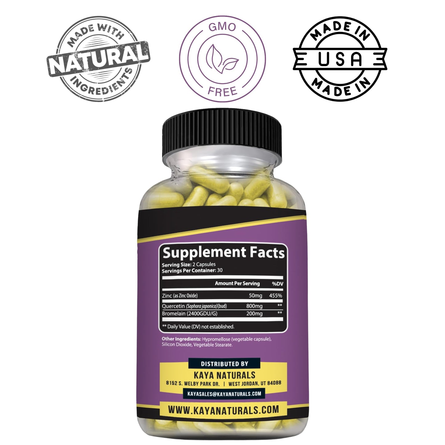 Kaya Naturals Quercetin Plus with Bromelain 1050mg Capsules, 60 Count