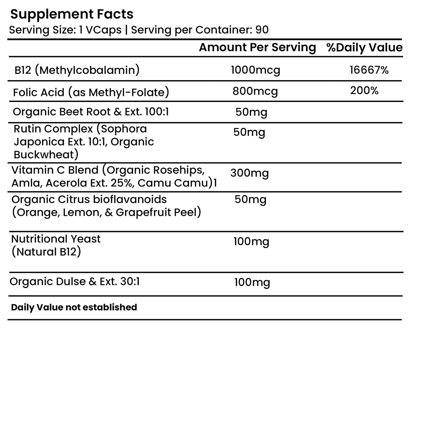 Green Organic Supplements Vitamin B12 & Folic Acid Complete Capsules 90