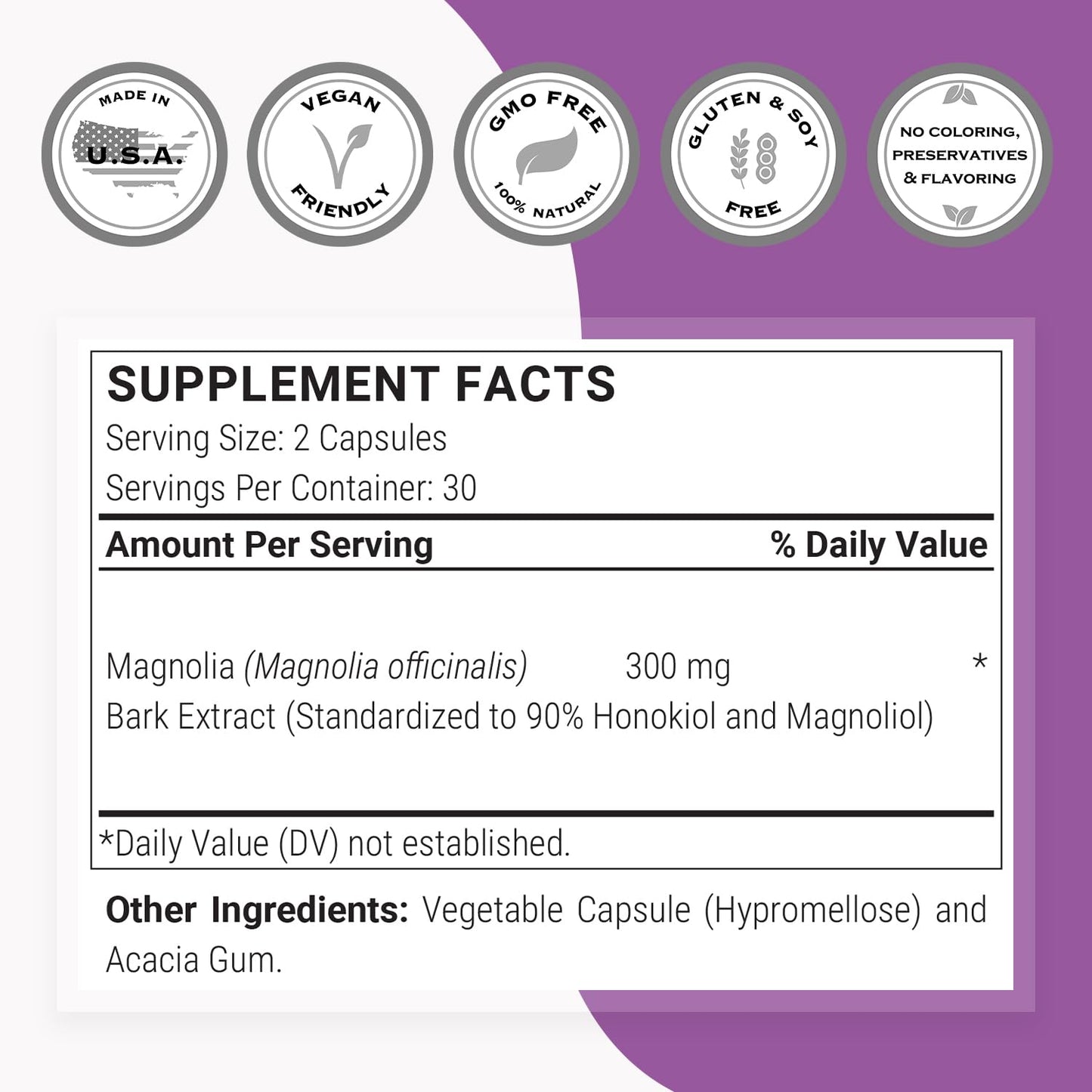 Supersmart Magnolia Bark Extract (Max Strength) 300mg per Day, 60 Vegetarian Capsules