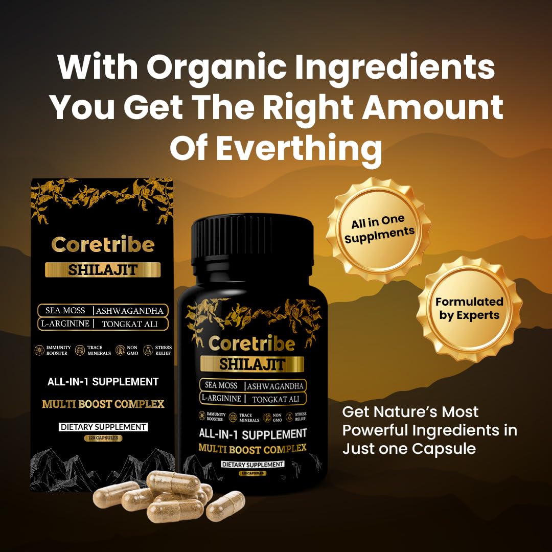 Coretribe Shilajit Capsules with Sea Moss & Ashwagandha, 120 Count