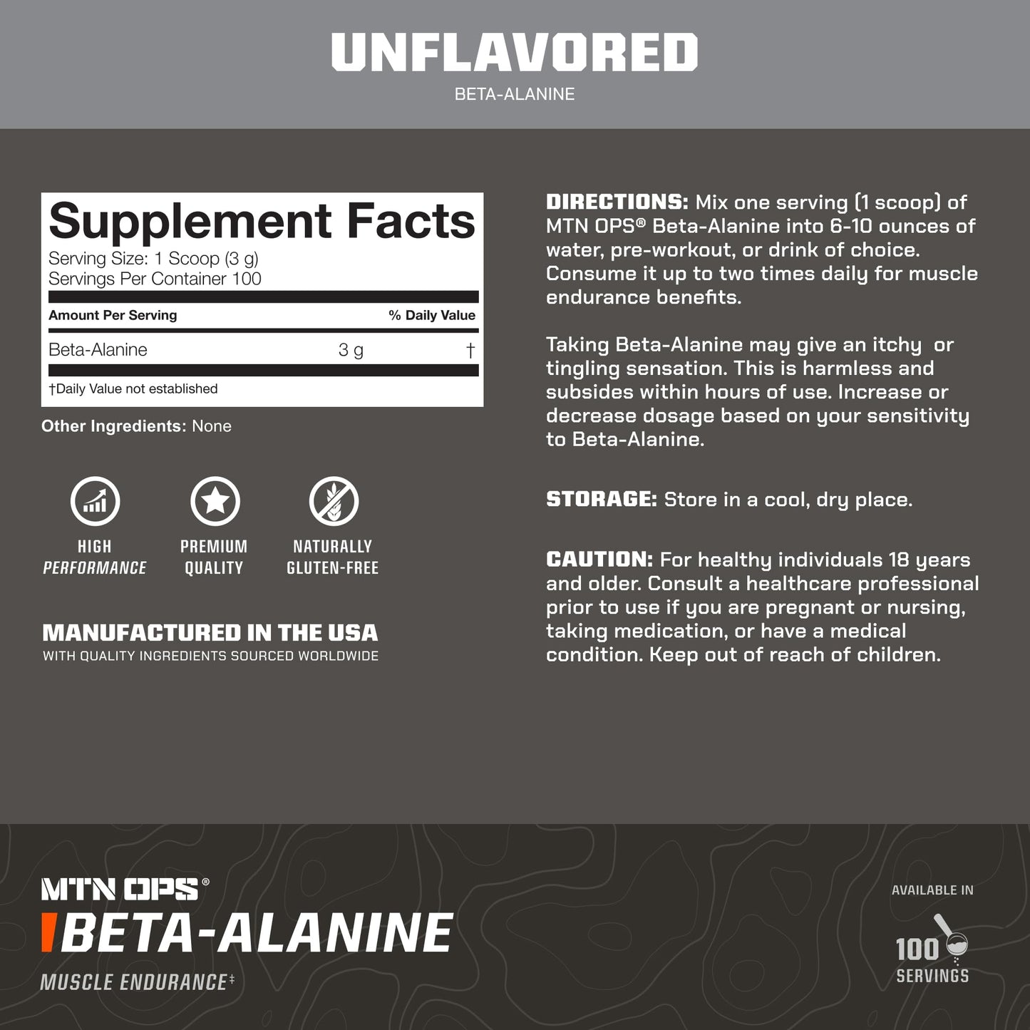 MTN OPS Beta Alanine Pre Workout for Muscle Endurance & Strength, Powder, 10.5 oz