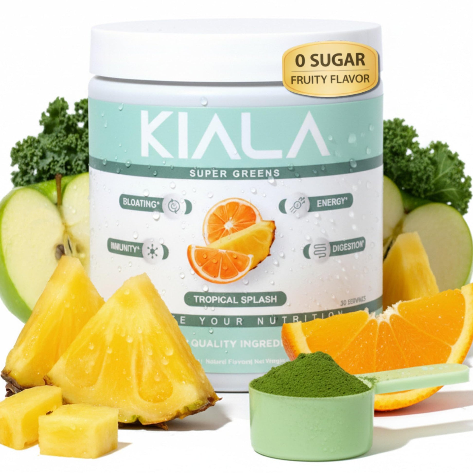Kiala Nutrition Super Greens Powder with Spirulina & Chlorella Tropical Splash, 8.8 Ounce