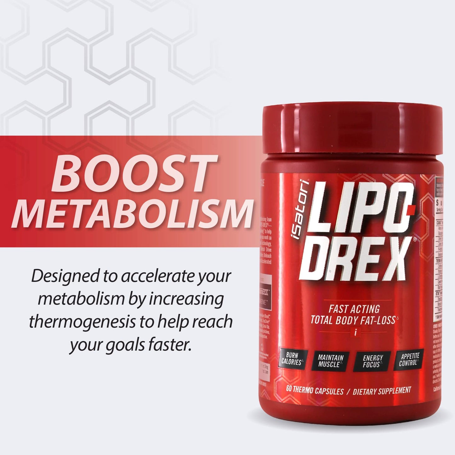 iSatori Lipo-Drex Fat Loss Thermogenic Formula - Focus Blend - Fast Acting Total Body Fat Burner Weight Loss Muscle Maintenance and Appetite Suppressant, 60 Capsules