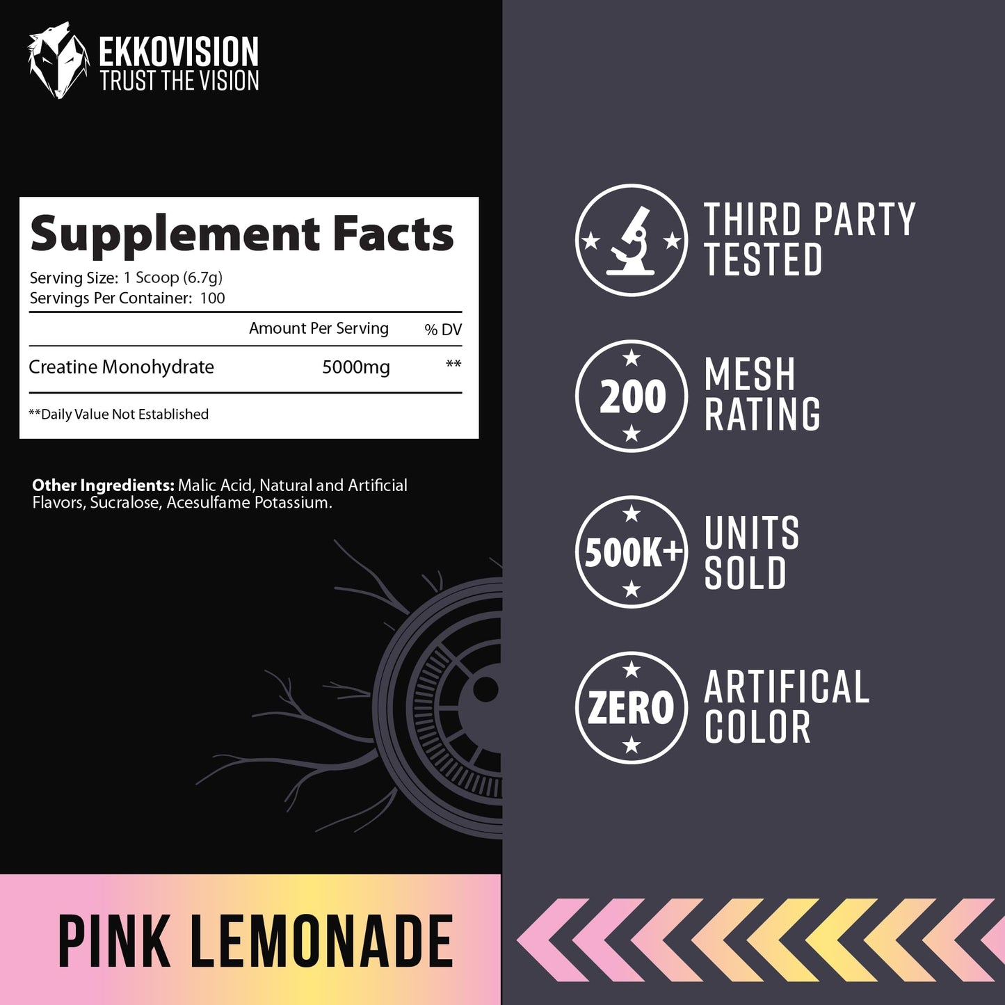 Ekkovision Creatine Monohydrate Powder, 100 Servings