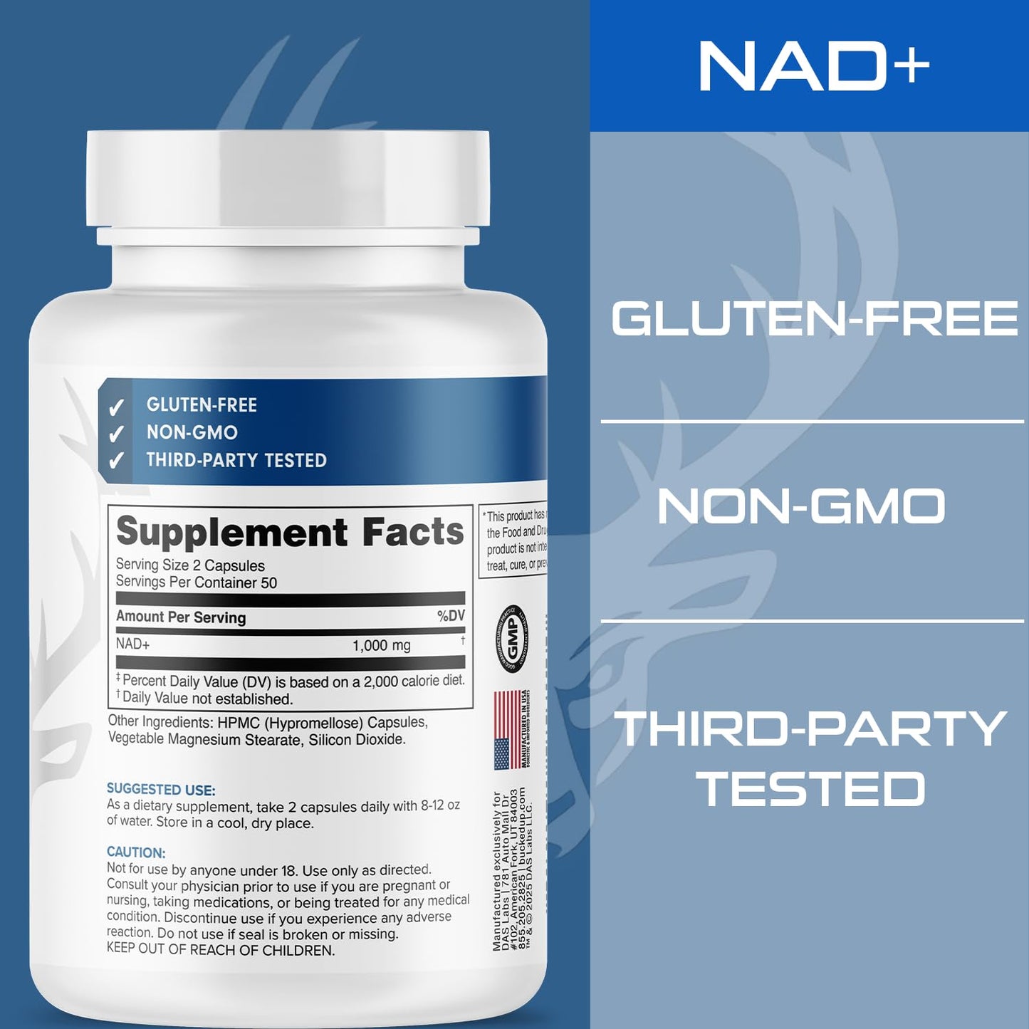 Bucked Up NAD+ 1000mg Nicotinamide Adenine Dinucleotide Capsule, 100 Count