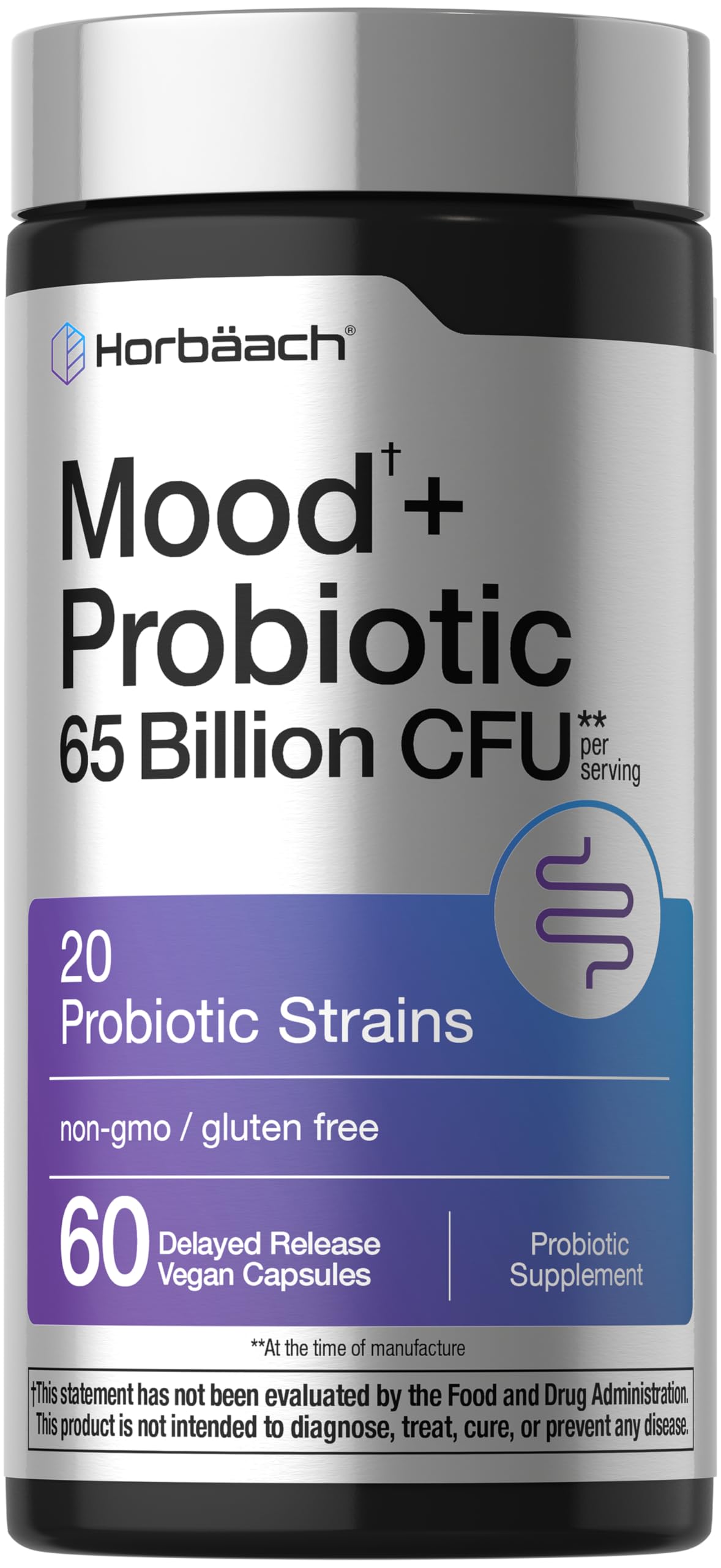 Horbäach Mood Probiotics for Women and Men 65 Billion CFU, 60 Capsules