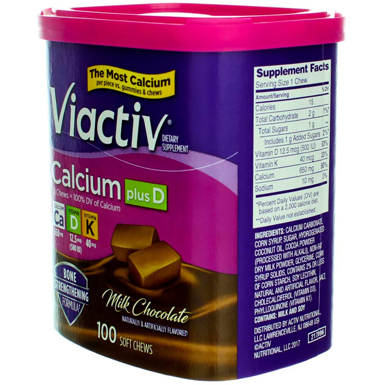 Viactiv Max Formula Calcium +Vitamin D3 Supplement for Bone Health Milk Chocolate Soft Chews 600