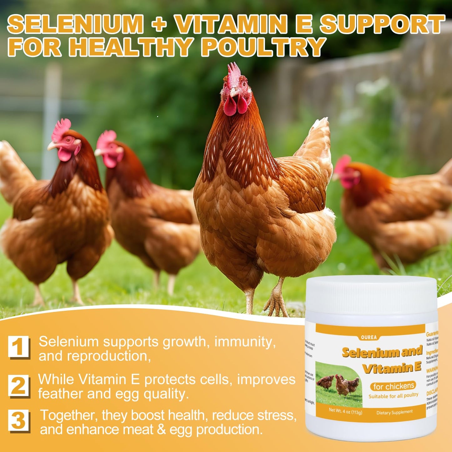 Ourea Selenium and Vitamin E Powder for Chickens, Powder, 1