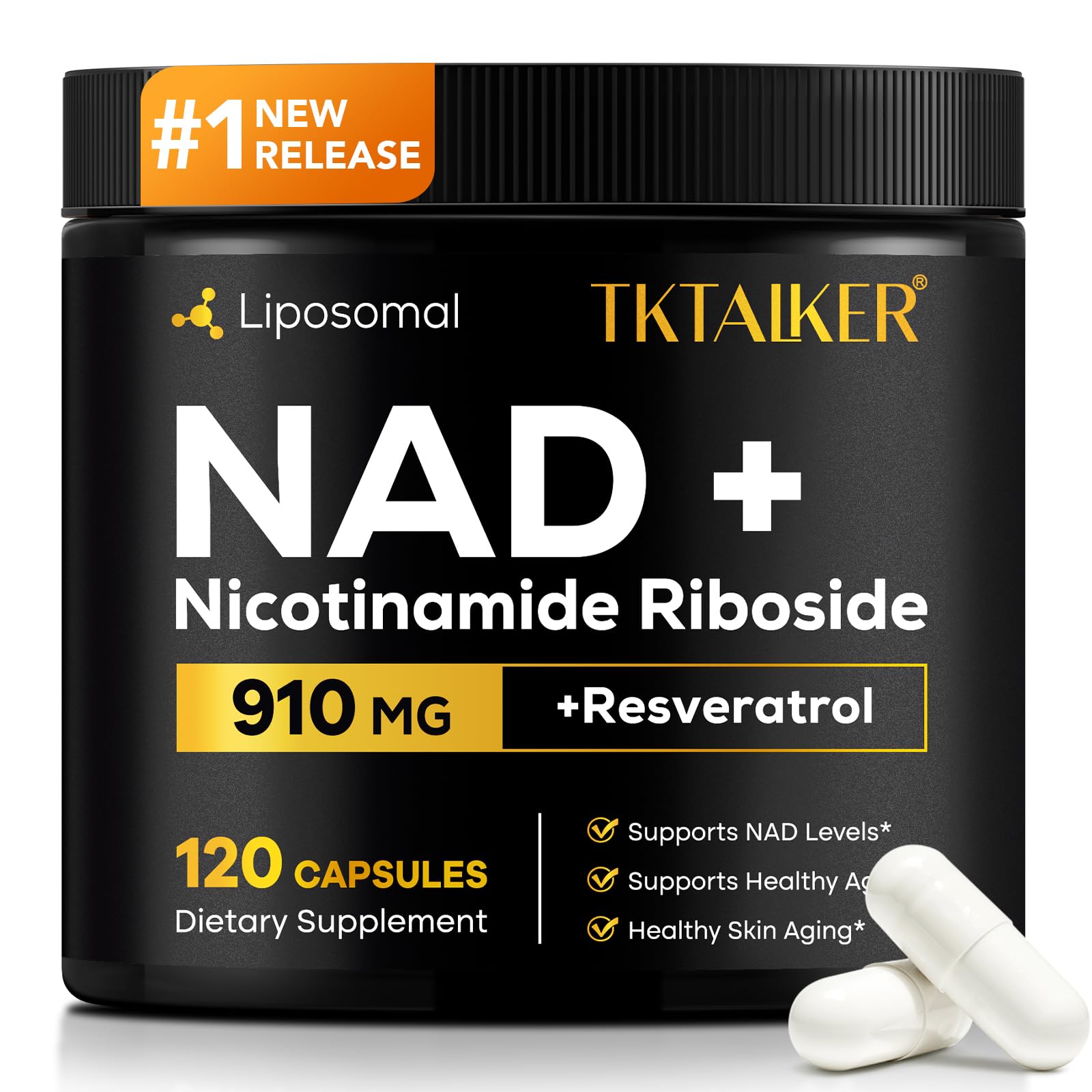 TKTALKER NAD Supplement 910mg Liposomal Nicotinamide Riboside with Resveratrol & Quercetin, 120 Capsules