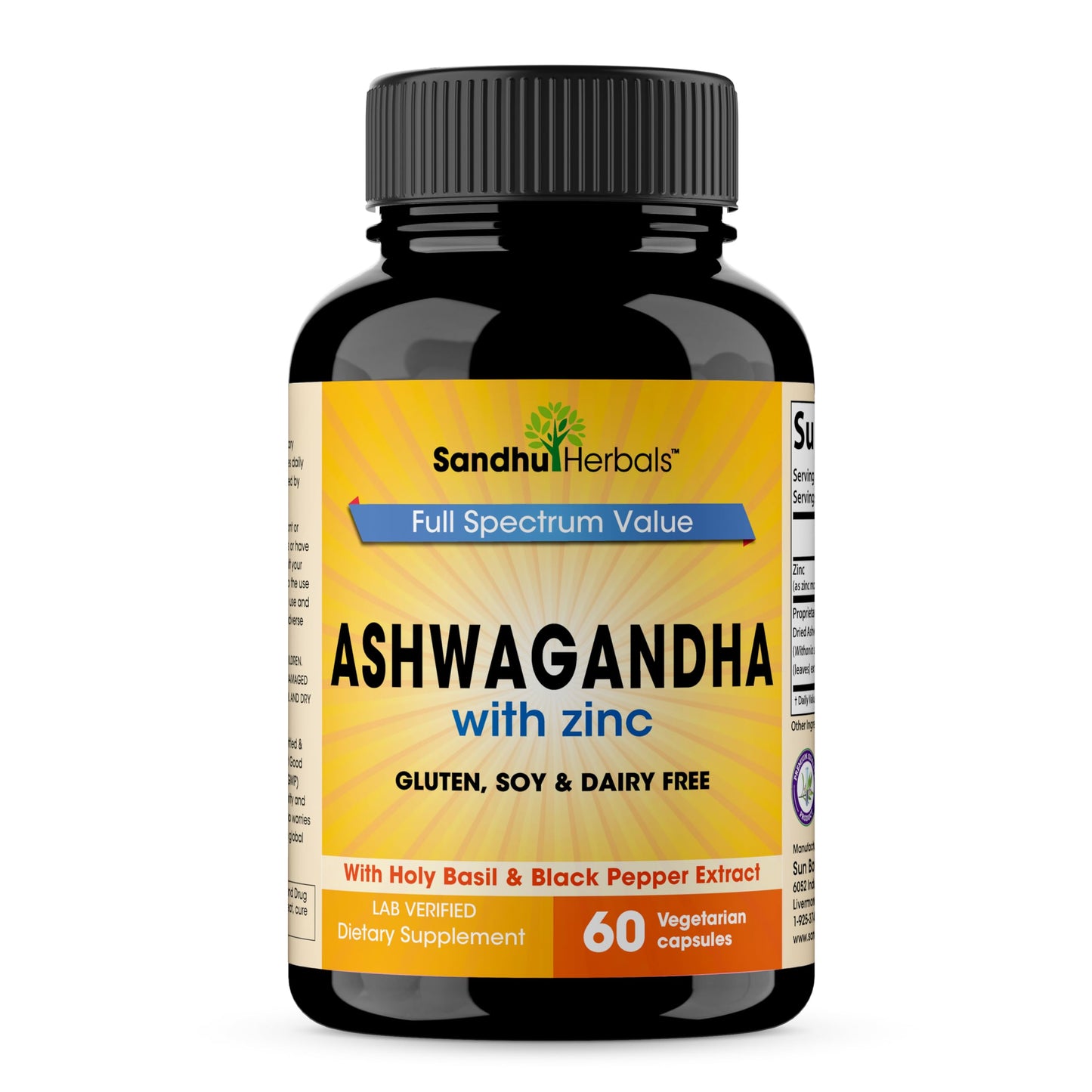 SANDHUHERBALS Ashwagandha Supplement Capsules 60 Count