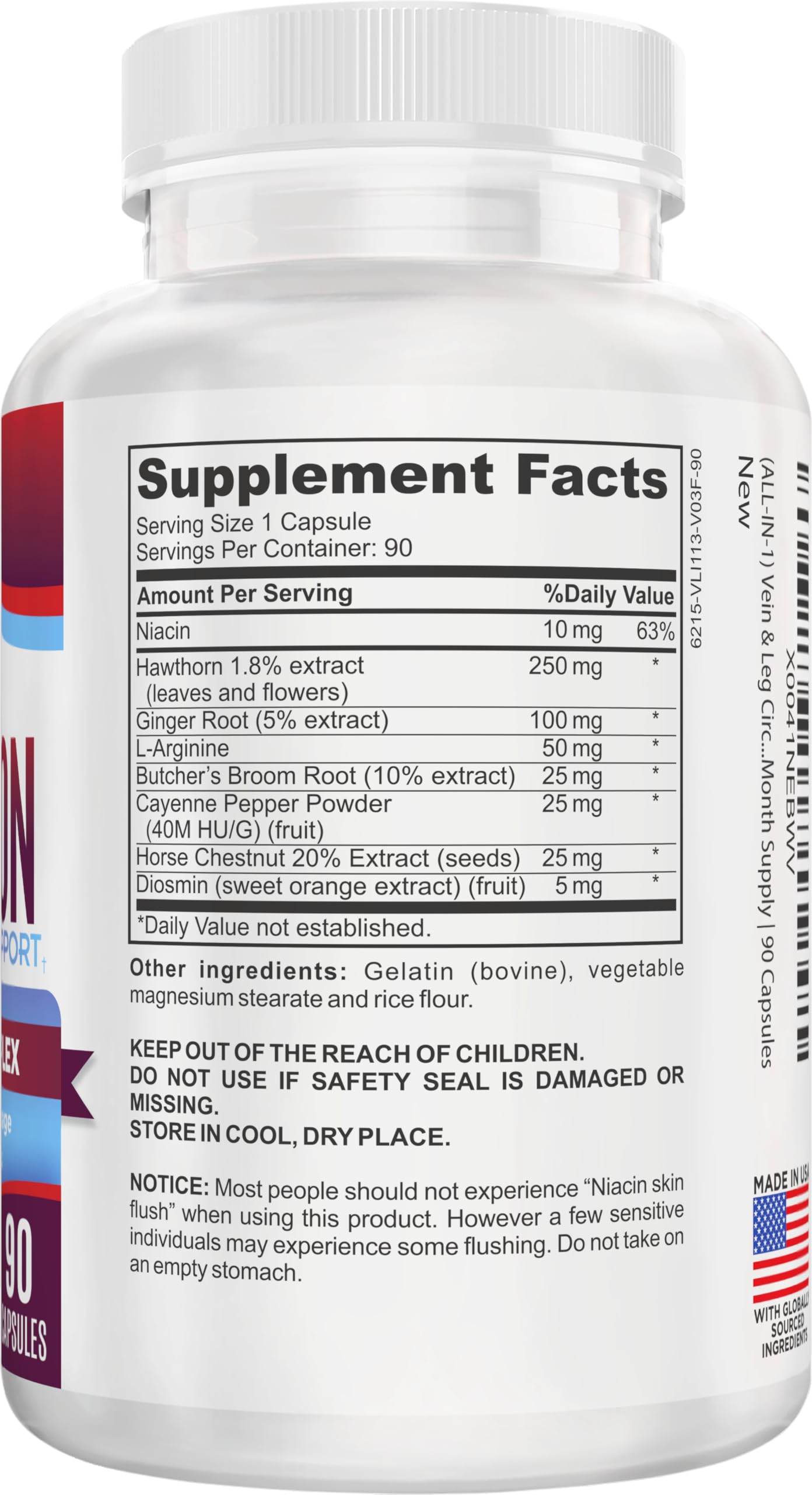 Elevate Recovery Supplements Vein + Leg Circulation Supplement 8-in-1 Formula Capsule, 90 Capsules