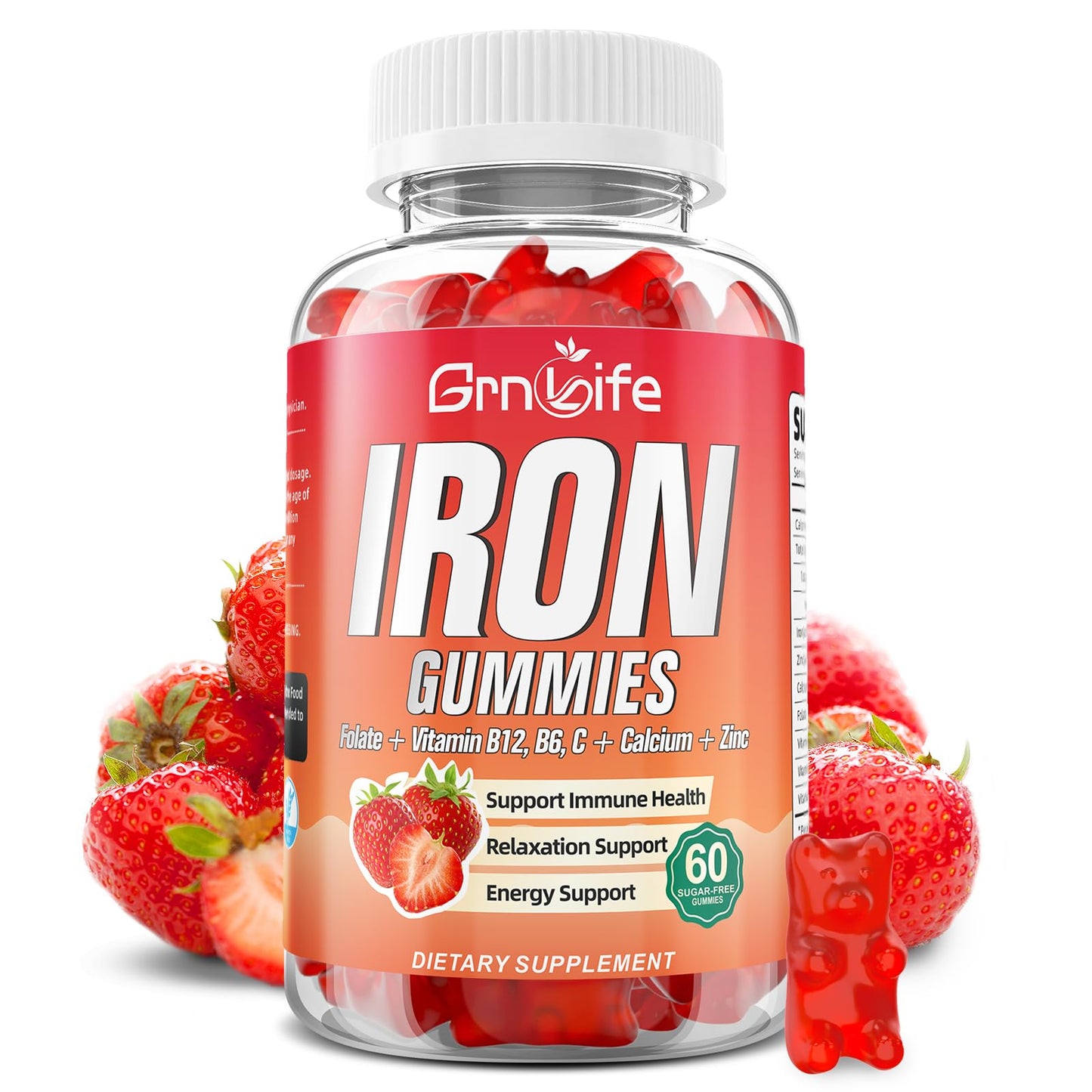 GrnLife Iron Gummies for Women, Men & Kids, 60 Count