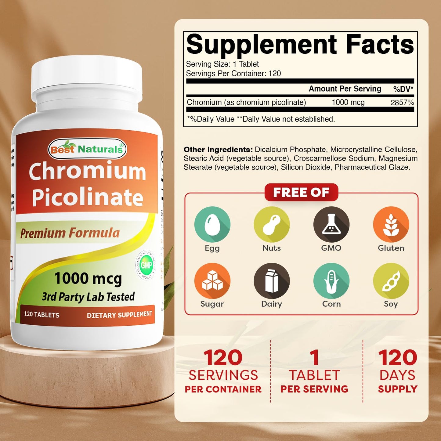 Best Naturals Chromium Picolinate 1000 mcg Tablet 240 Count
