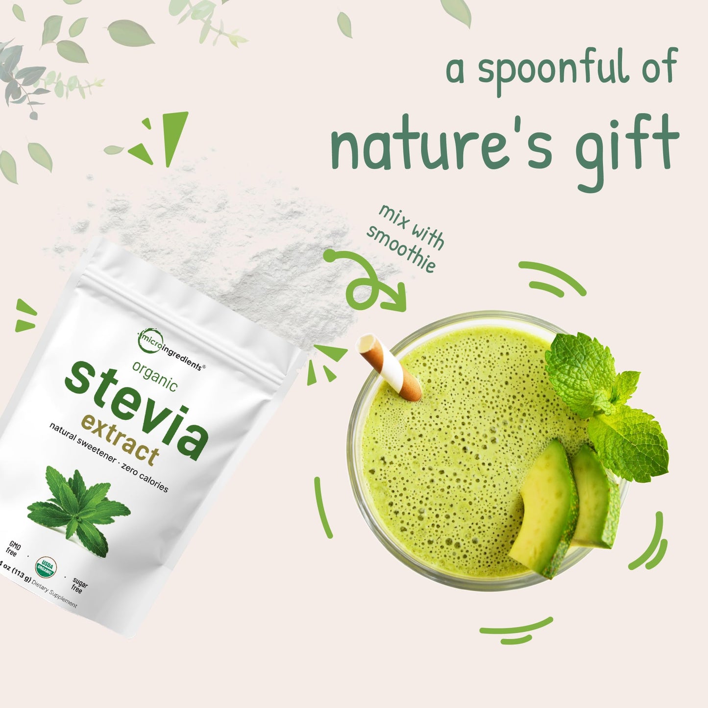 Micro Ingredients Pure Organic Stevia Powder, 4 Ounce