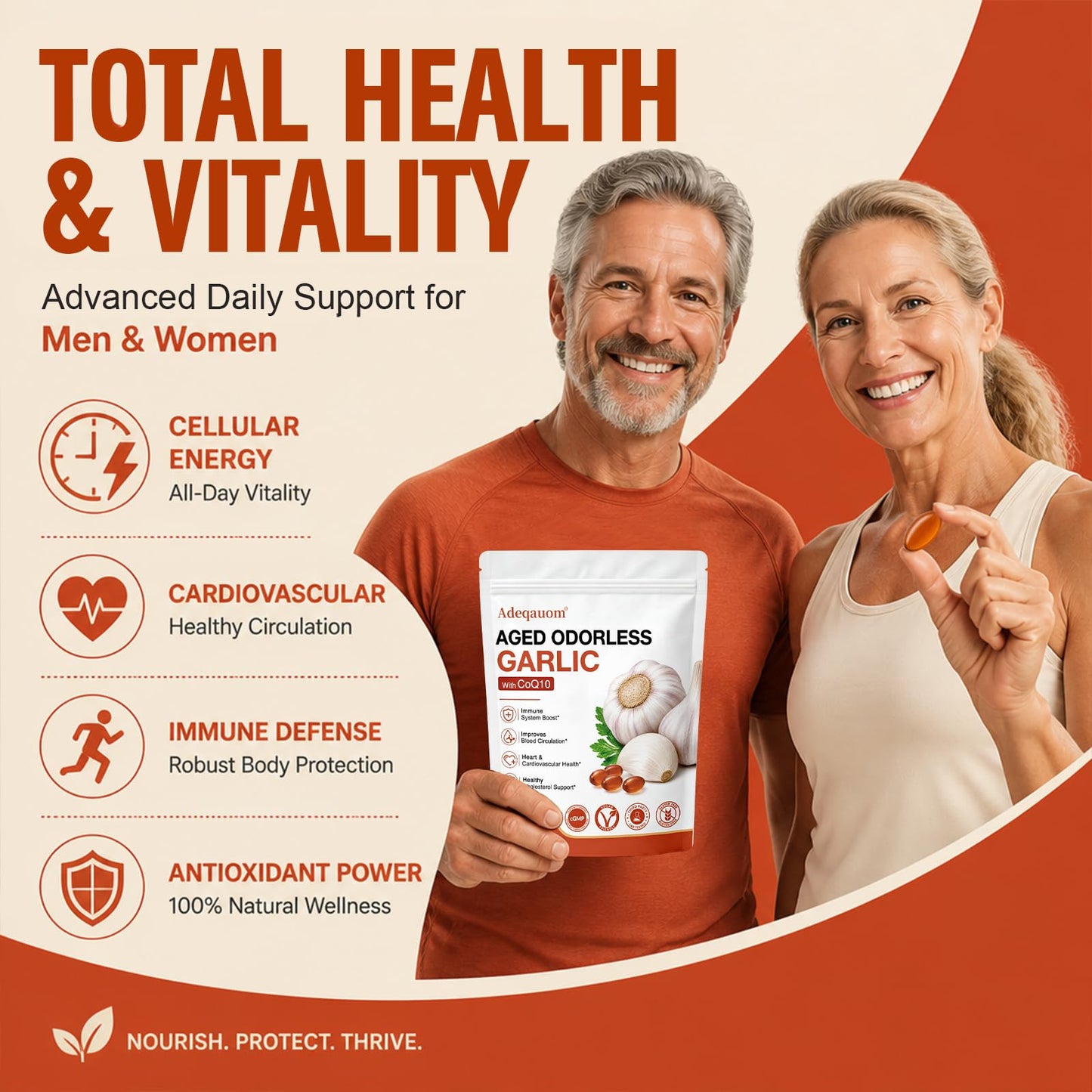 Adeqauom Aged Garlic Extract Softgels 1200 mg Odorless with CoQ10 Ubiquinol & Vitamin K2, 2 Years Aged Matured Standardized for S-Allyl Cysteine, Heart & Immune Antioxidant Supplements, 120 Softgels