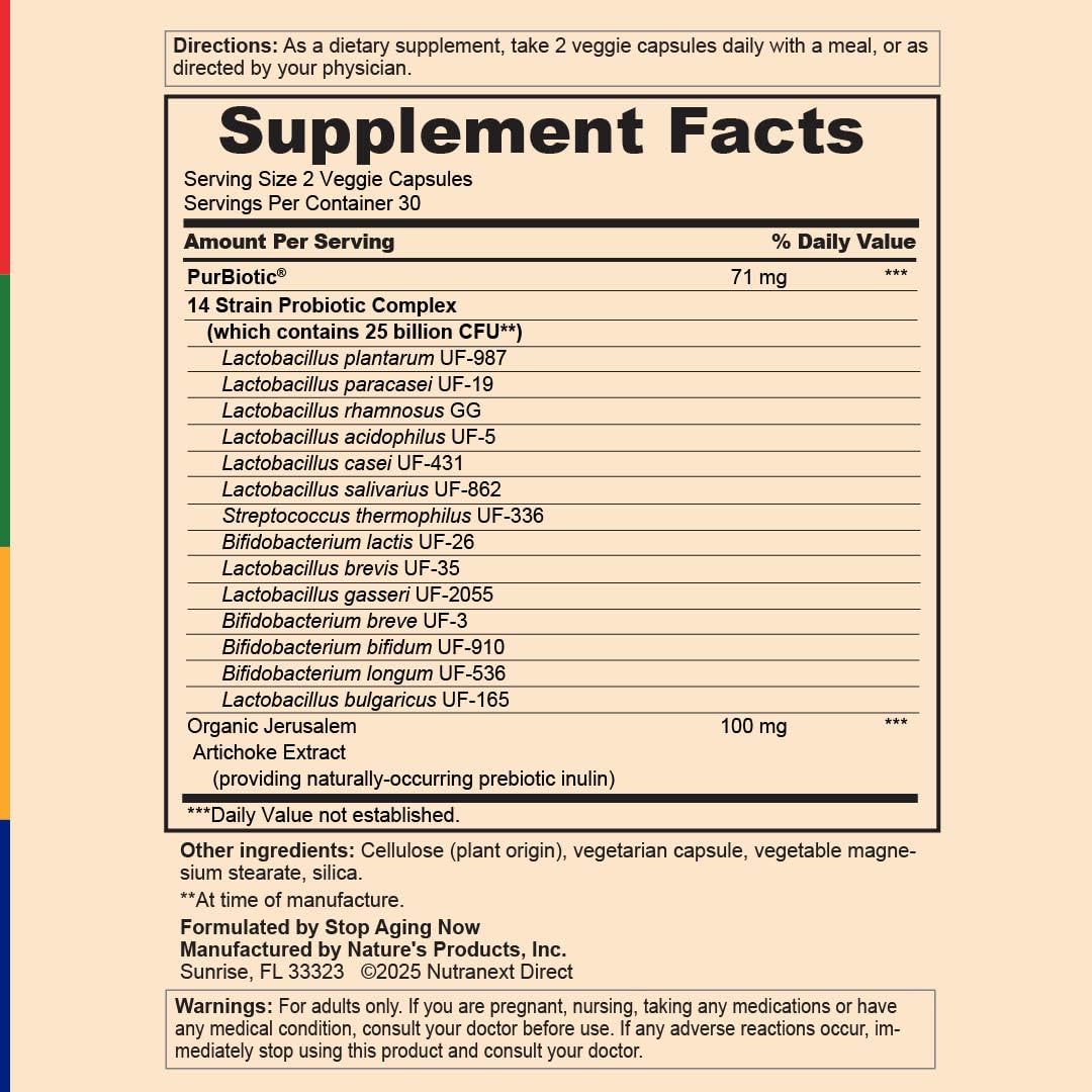 Stop Aging Now PurBiotic Probiotics for Men and Women Capsules, 60 Count