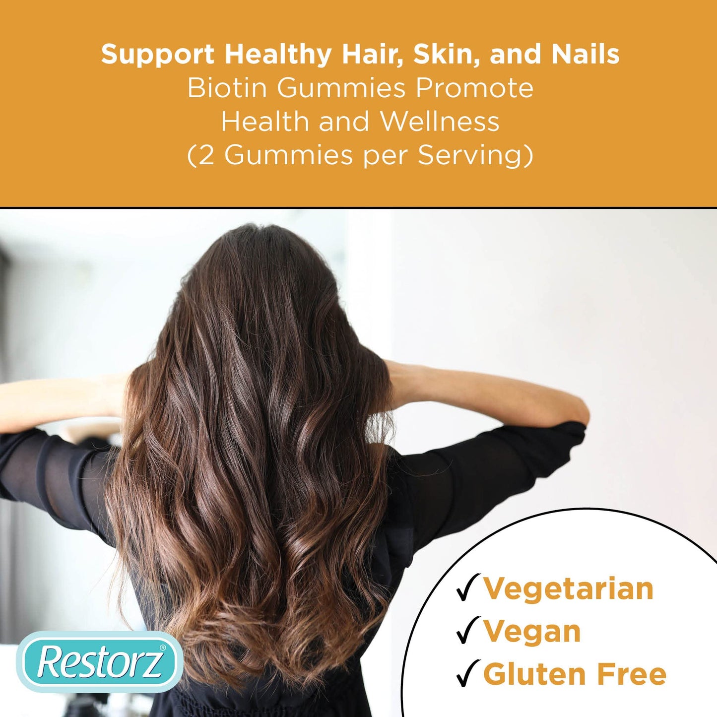 Restorz Biotin Gummy Vitamins for Hair, Skin, and Nails, Strawberry Flavor, 12-Pack