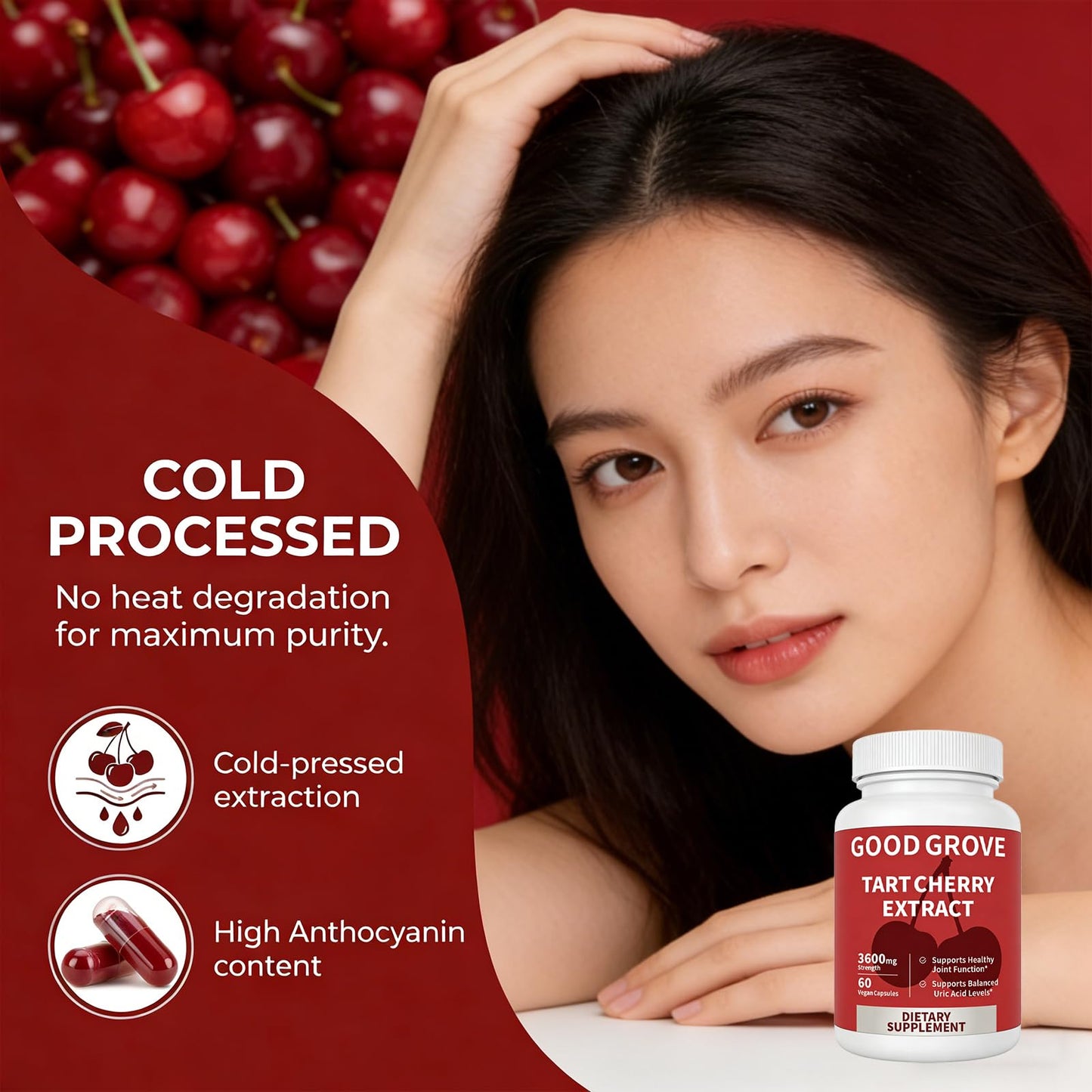 GOOD GROVE Tart Cherry Extract Capsules, Cold Pressed 10:1 Extract, 60 Capsules