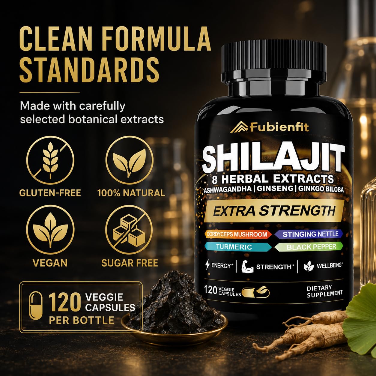 SIAUWE Shilajit 30:1 Extract with Ashwagandha Capsules, 120 Count