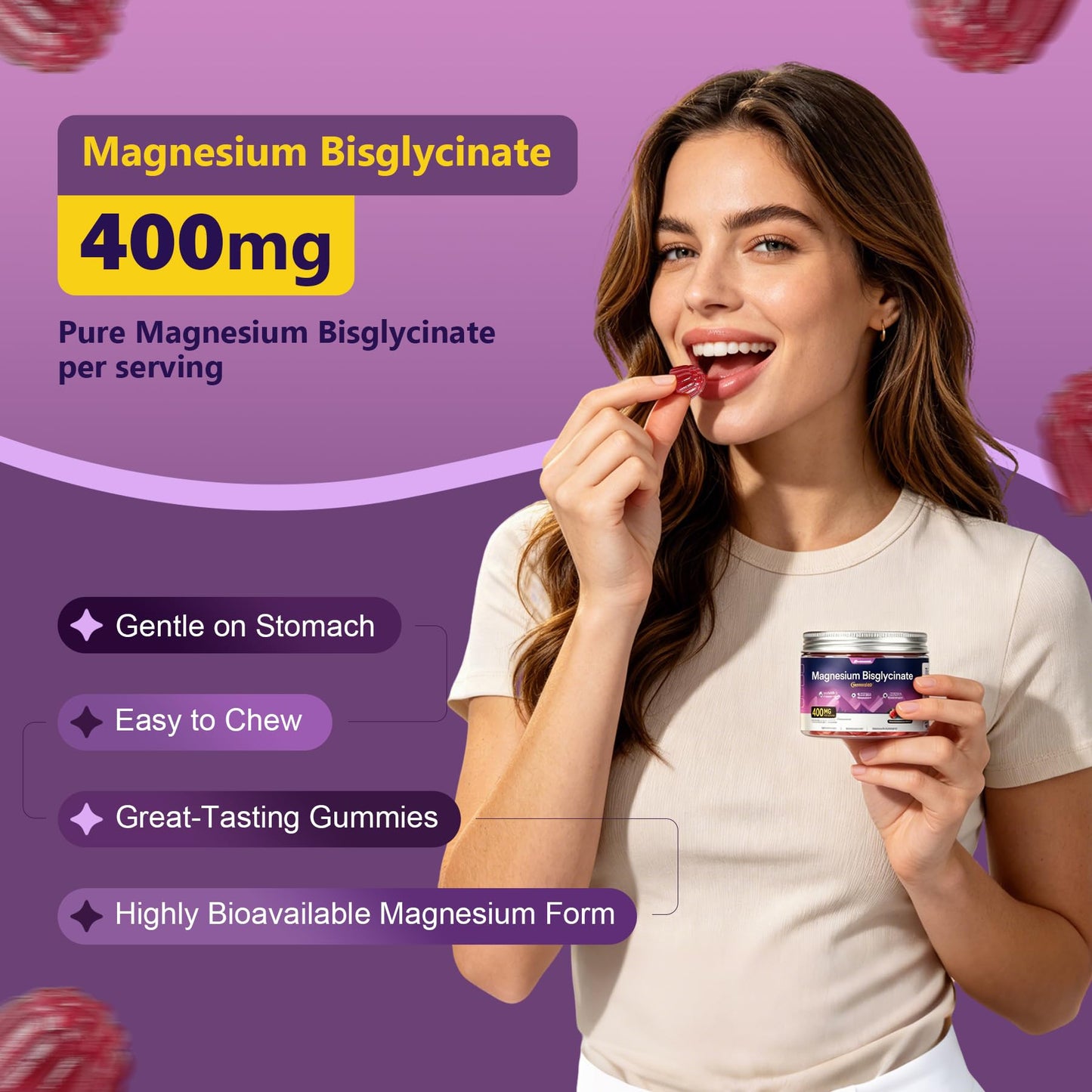 LanranBee Magnesium Bisglycinate 400mg Gummies, 180 Count