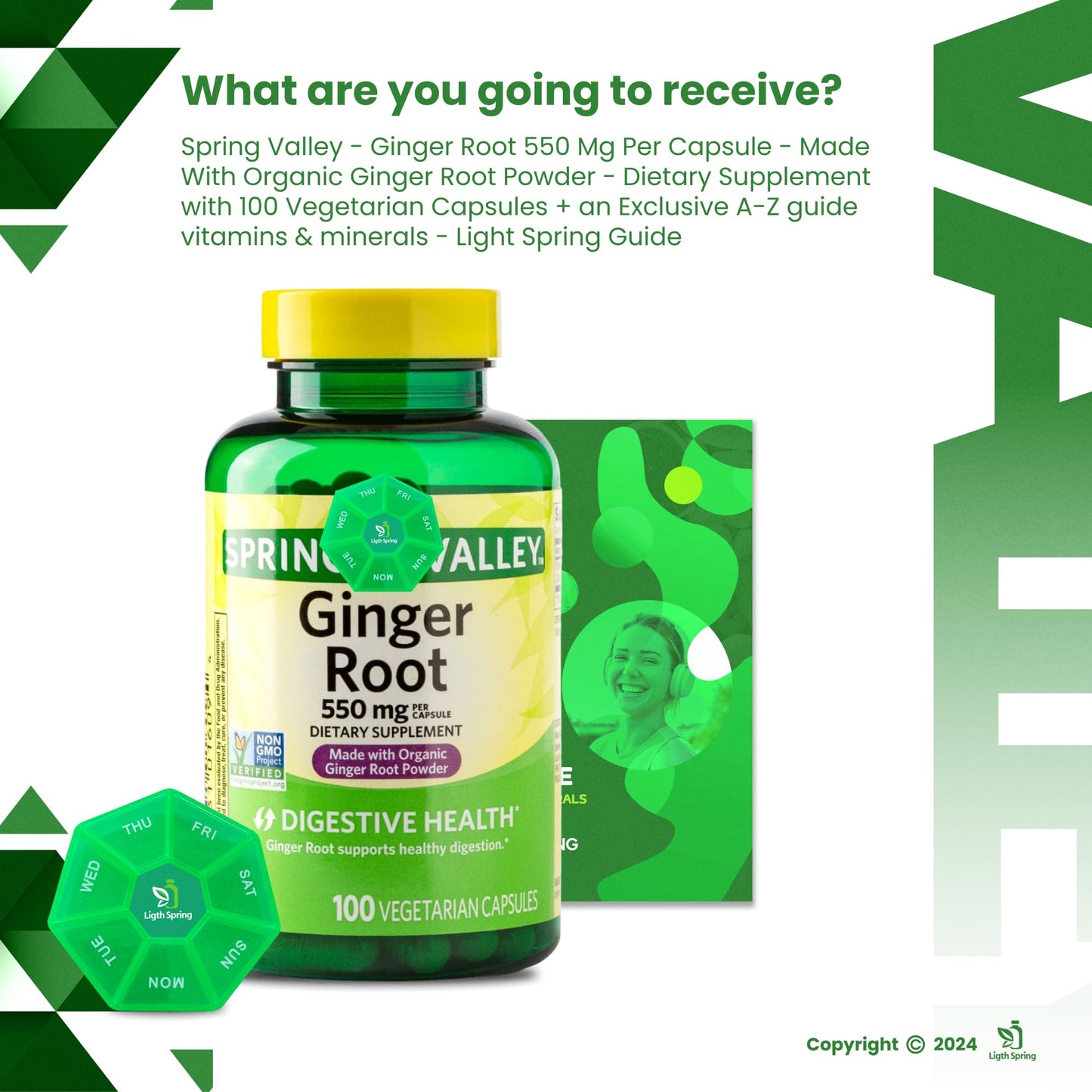 LightSpring Ginger Root 550 mg Capsules, 100 Count