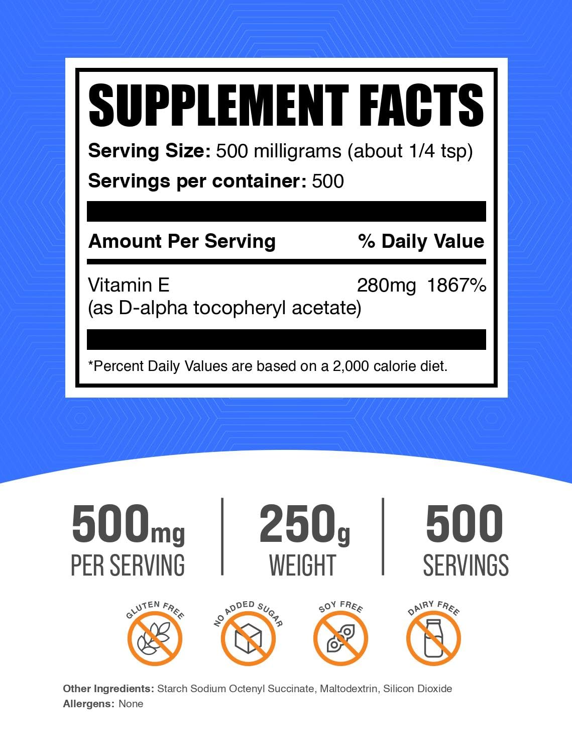BulkSupplements Vitamin E 400 IU Powder - as D-Alpha Tocopherol, 250 g