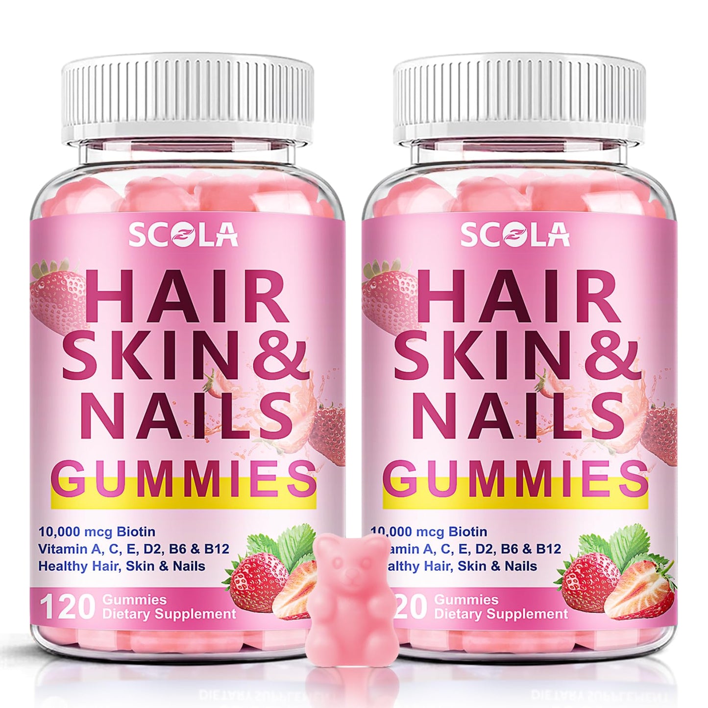 SCOLA Hair Skin and Nails Biotin 10,000mcg Gummies 120 Count