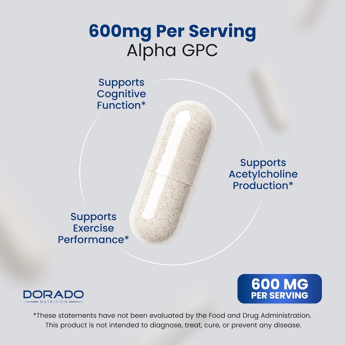 DORADO NUTRITION Alpha GPC Choline Capsules 600mg, 120 Capsules