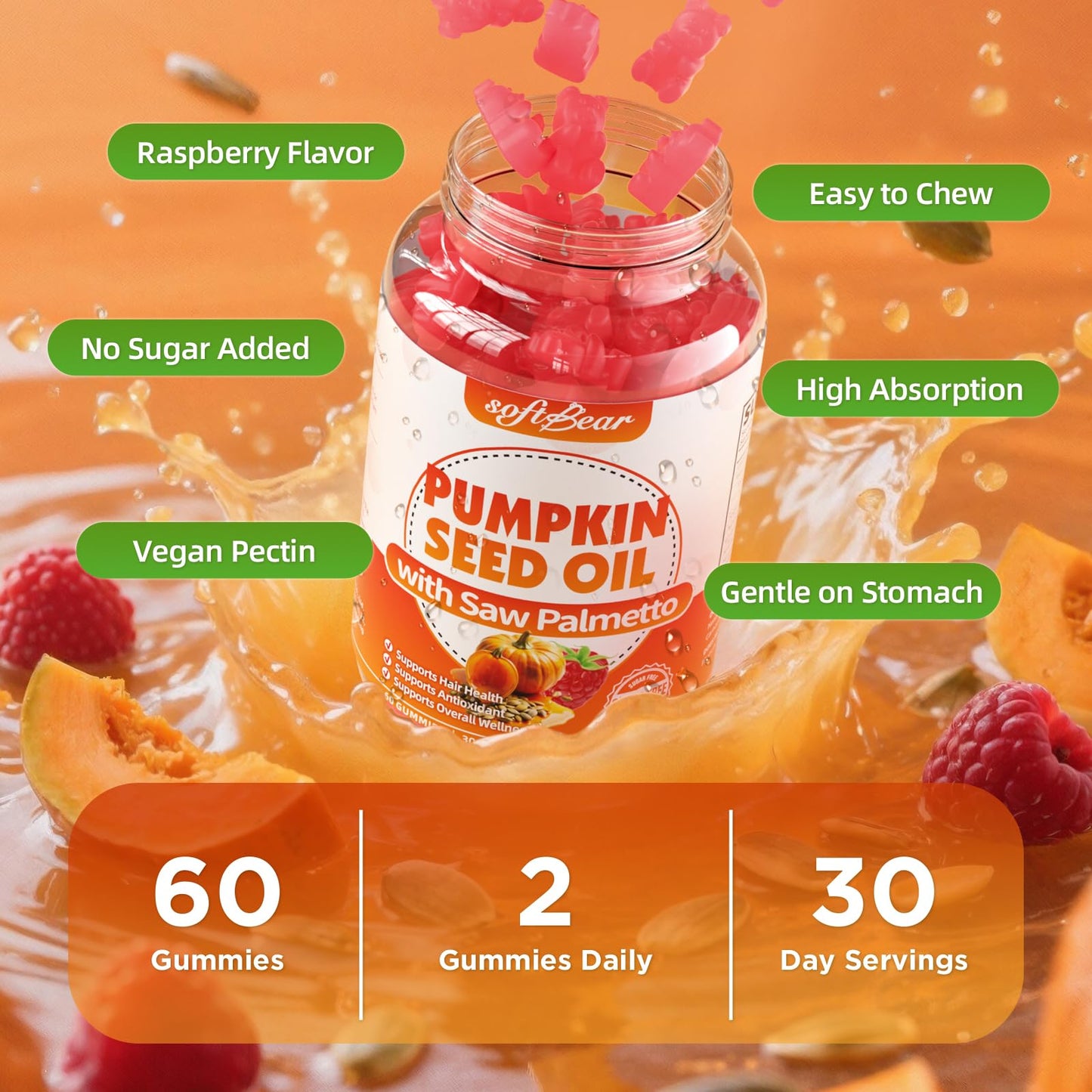 Softbear Pumpkin Seed Oil with Saw Palmetto Gummies, 120 Gummies